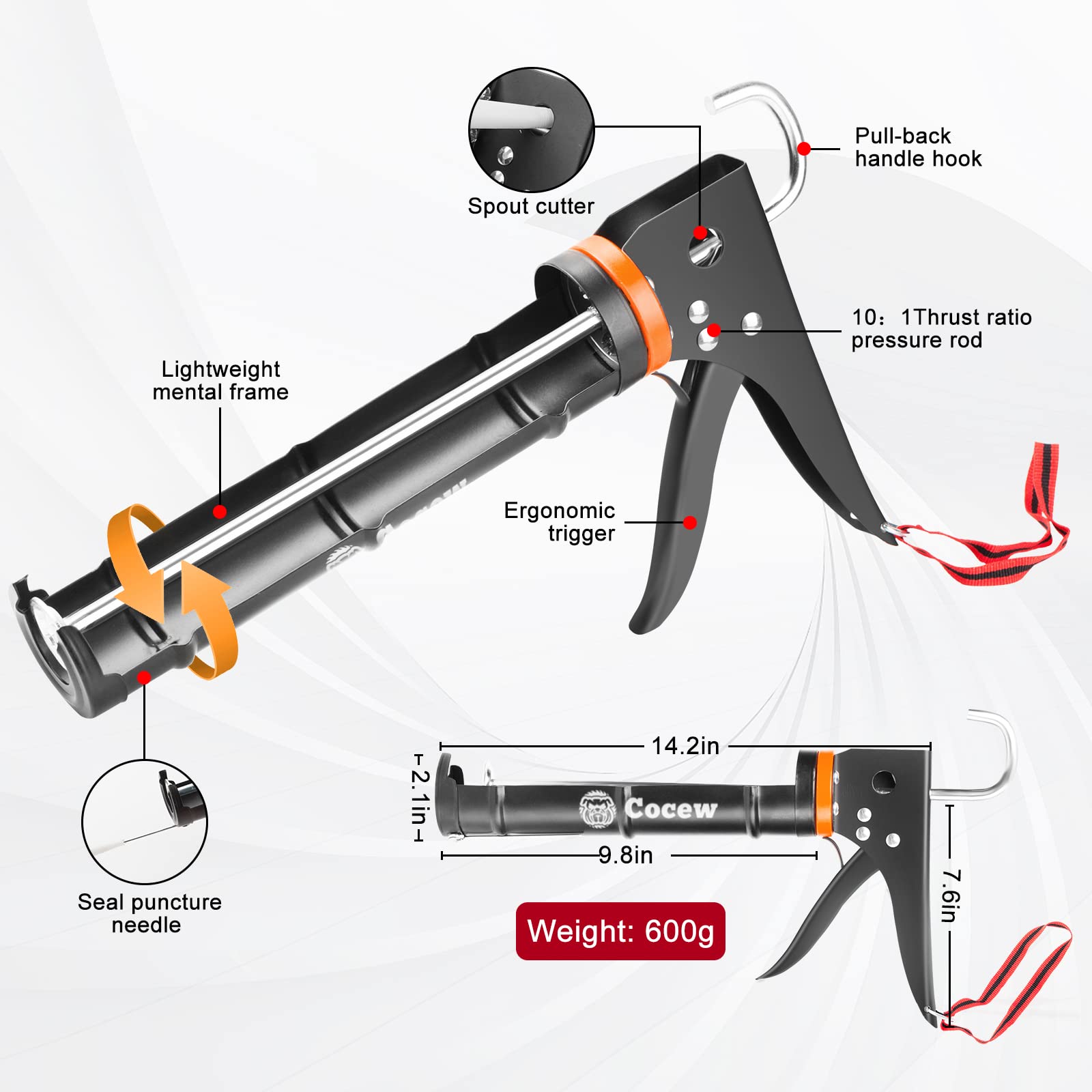 Cocew Caulk Gun Kit, Smooth Silicone Caulking Gun and Caulk Remover Tool, Sealant Finishing Tool Grout Scraper for Kitchen Bathroom Window Sink Joint, All in One with Gift Box
