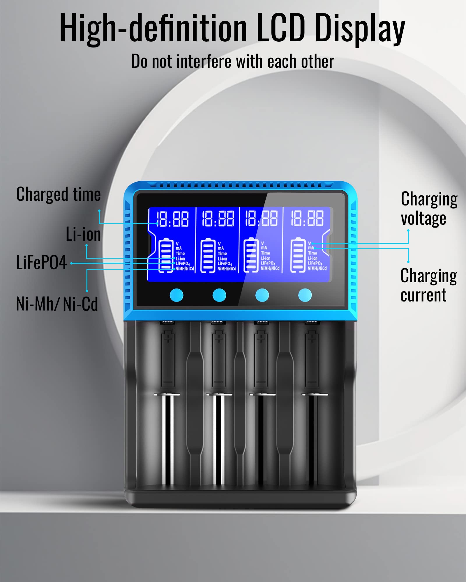 18650 Battery Charger, Keenstone Smart Universal Charger LCD Display for Rechargeable Batteries Ni-MH Ni-Cd AA AAA Li-ion LiFePO4 IMR 10440 14500 16340 RCR123A 26650