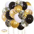 Zesliwy Black Gold Confetti Balloons 50 pack - 12 Inch Gold White and Black Confetti Balloons with Ribbons for Graduation Birthday Wedding Party Decorations…