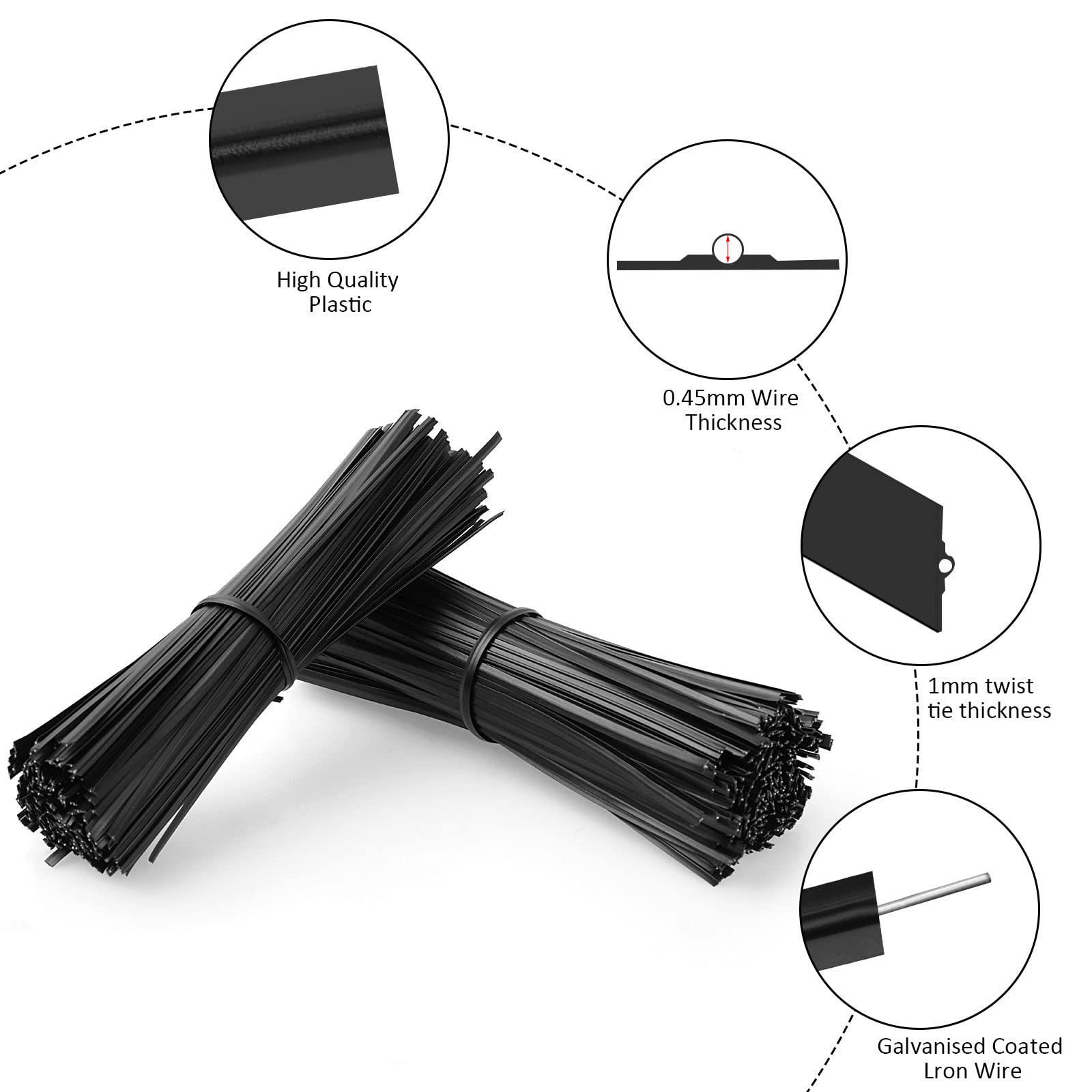 300 Pcs Plastic 5" Twist Ties for Bags, Bread, Household & Office Use