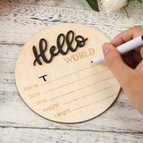 Baby Announcement Sign, 5.9 Inch Wooden Hello World Newborn Welcome Sign Birth Baby Name Plaques for Photo Props Baby Shower Hospital Nursery(Black)