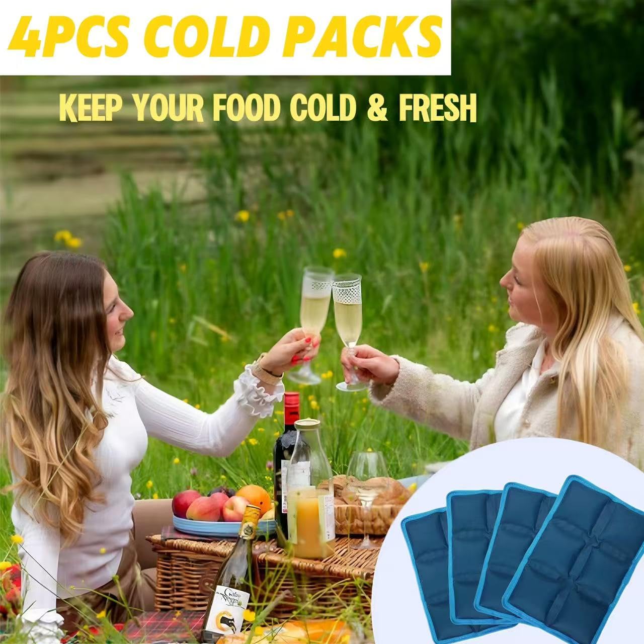 aadsioahd 4pcs Ice Packs for Lunch Boxes & Coolers - Reusable,Lightweight Cooler Ice Pack for Food Freshness, Drinks Freezer (6”x4”x0.7”) - Non-Toxic Cooler for Picnic, School, Sports & Camping