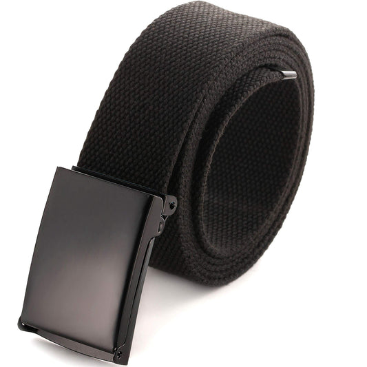 Mile High Life Cut To Fit Canvas Web Belt Size Up to 52" with Flip-Top Solid Black Military Buckle (Black)