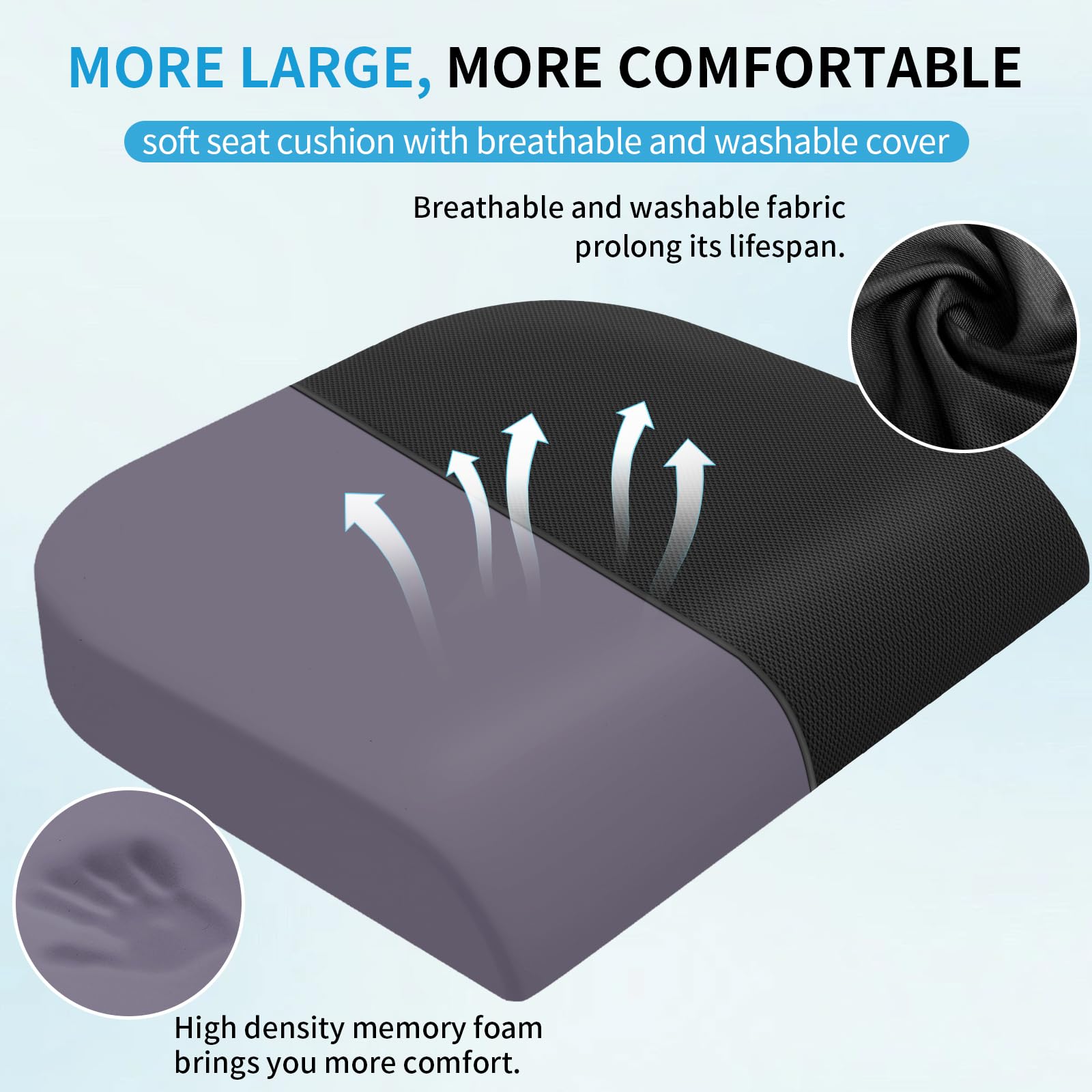 TranquilRelax Large Seat Cushion, Soft Foam Cushion for Long Sitting Hours on Office Chair, Home & Car, Non-Slip Chair Pad for Relieving Back & Sciatica & Hip & Coccyx Pain (Black)