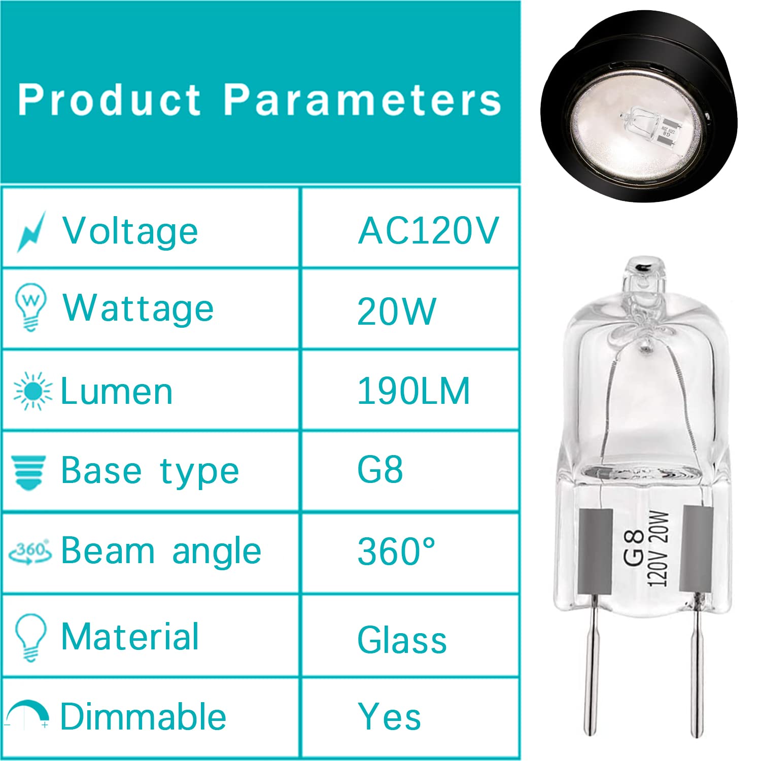 YBEK G8 Halogen Light Bulbs 20W 120V Xenon Under Cabinet Lighting Replacements 2Pin 2700K Warm White (Pack of 10)