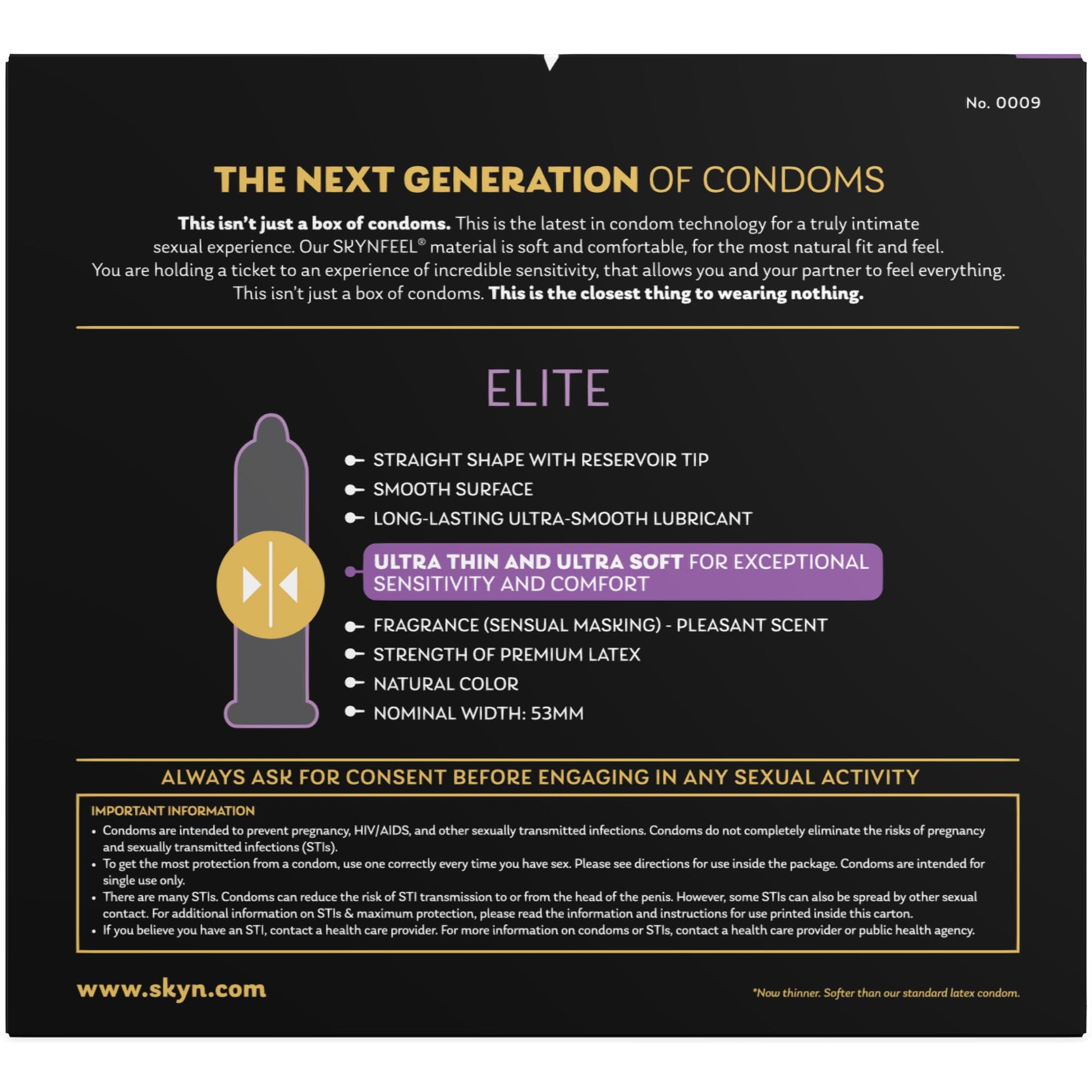 SKYN Elite Ultra-Thin Lubricated Non-Latex Condoms, 46 Count