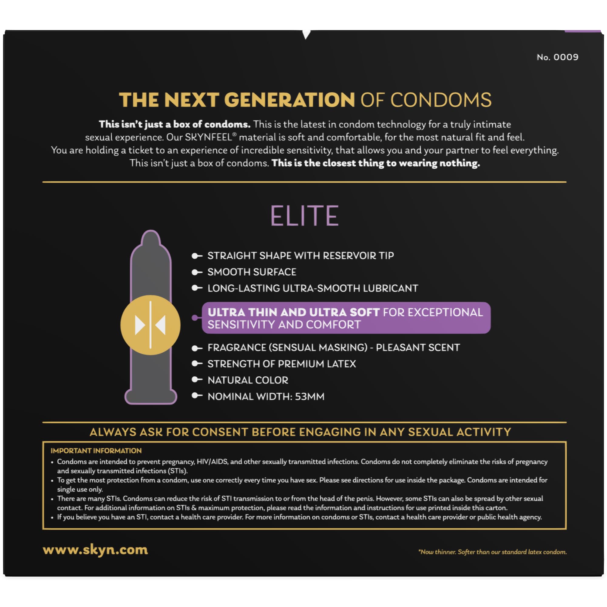 SKYN Elite Ultra-Thin Lubricated Non-Latex Condoms, 46 Count