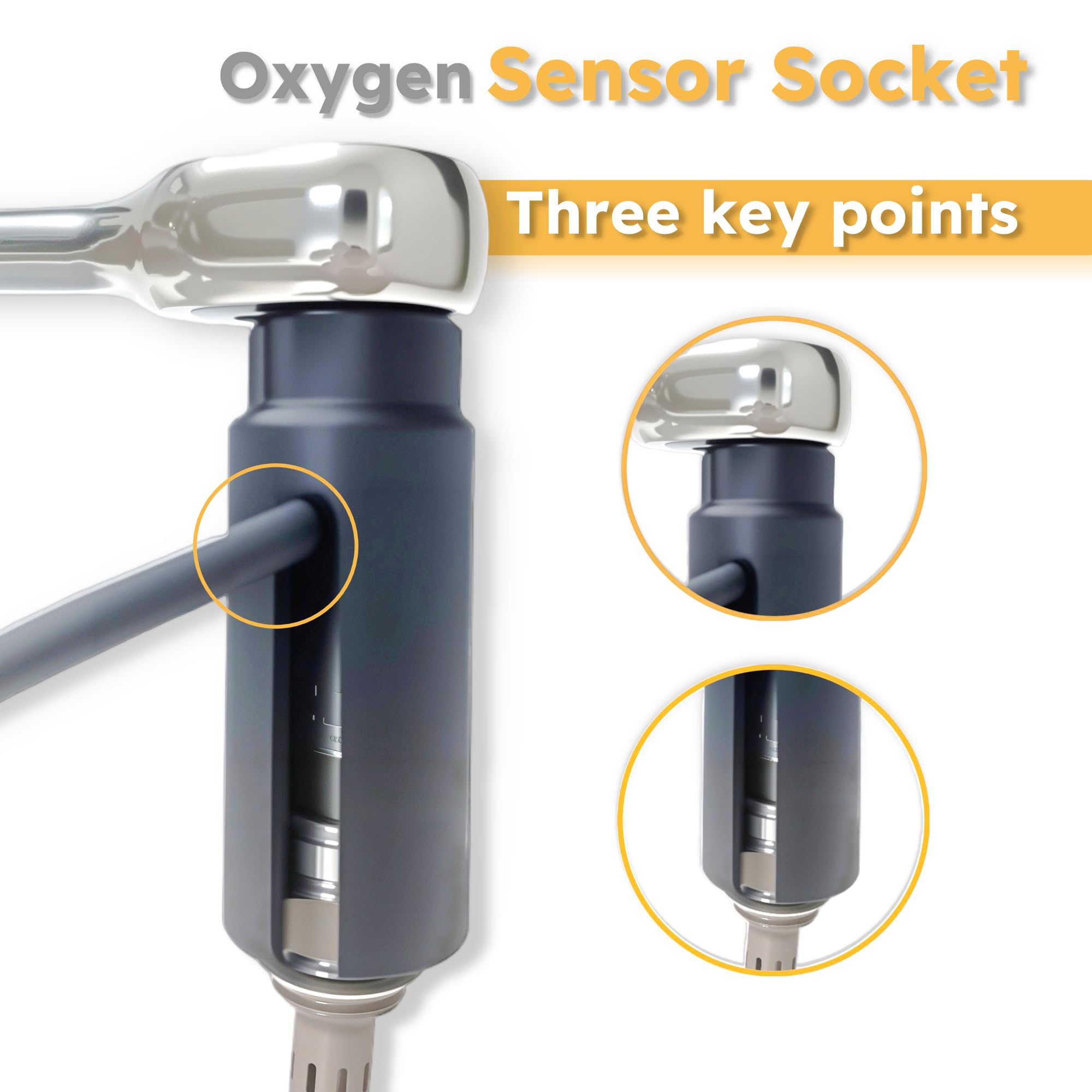 Oxygen Sensor Socket with Side Wire Cutout 3/8” Inch Drive x 7/8” (22mm) fits All Vehicle O2 Removal and Installation Offset Oxygen Sensor Socket