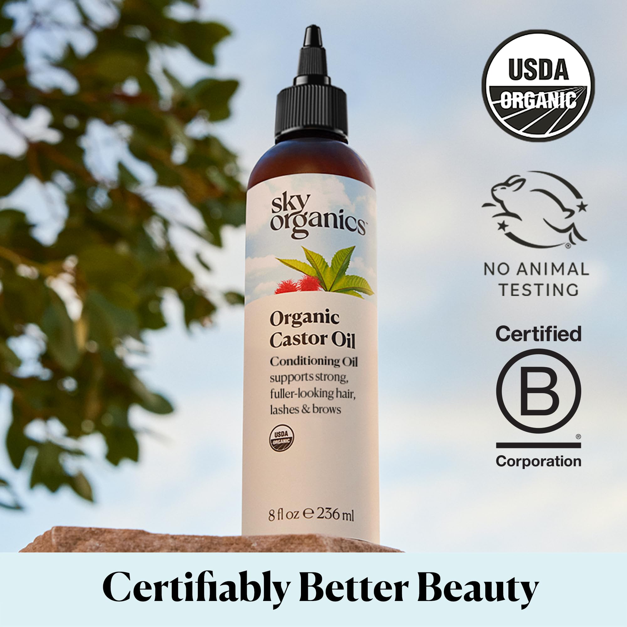 Sky Organics Organic Castor Oil, 100% Pure, Hexane Free, Cold-Pressed to Support Stronger, Fuller-Looking Hair, Eyelashes & Eyebrows,Good for Castor Packs, Navel Oiling, Carrier Oil Use, 16 fl oz