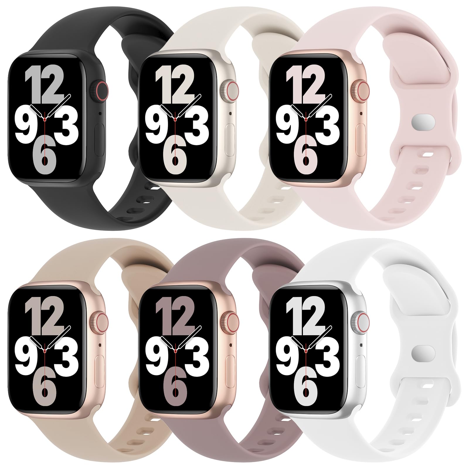 6 Pack Silicone Bands Compatible with Apple Watch Band 38mm 40mm 41mm 42mm 44mm 45mm 46mm 49mm Women Men, Soft Sport Strap Replacement Wristband for iWatch Series 10 9 8 SE 7 6 5 4 3 2 1 Ultra