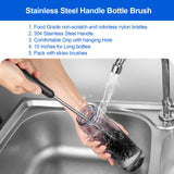 SweeBe Bottle Brush, Long Stainless Steel Handle Water Bottle Brush Cleaner, Sports Bottle Scrubber, Kitchen Scrub Cleaning Brushes for Beer Bottles, Cups, Wine Glasses, Coffee Mugs, Tumblers, Thermos