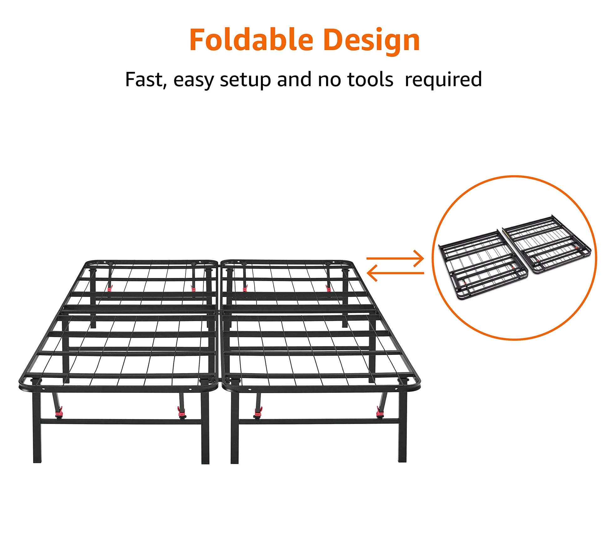 Amazon Basics Bed Frame with Storage, Foldable Metal Platform, Sturdy Steel, No Box Spring Needed, 14 inches High, Tool-Free Setup, Full Size, Black