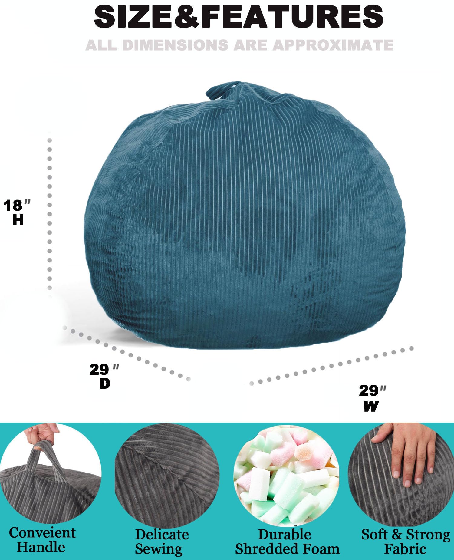 Classic Bean Bag Chair, with Faux Rabbit Fur Cover for Teens and Kids, Memory Foam Bean Bag Chairs, Ultra Soft Faux Fur Fabric, 2.5 feet Round Fluffy Bean Bag Sofa