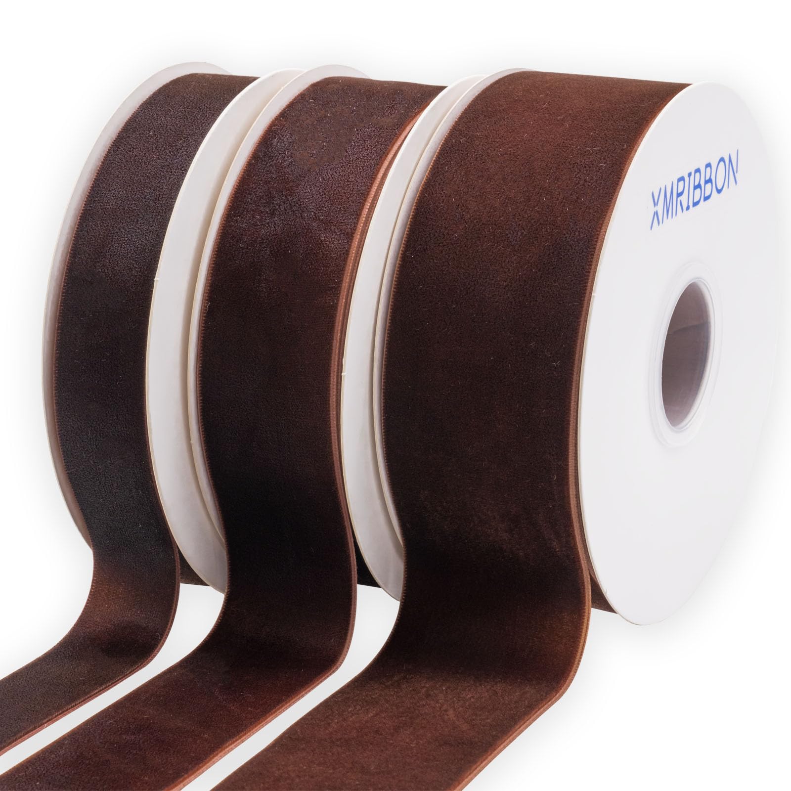 XMRIBBON Coffee Velvet Ribbon Single Sided, 1 1/2 Inch by 10 Yards Spool (Brown)