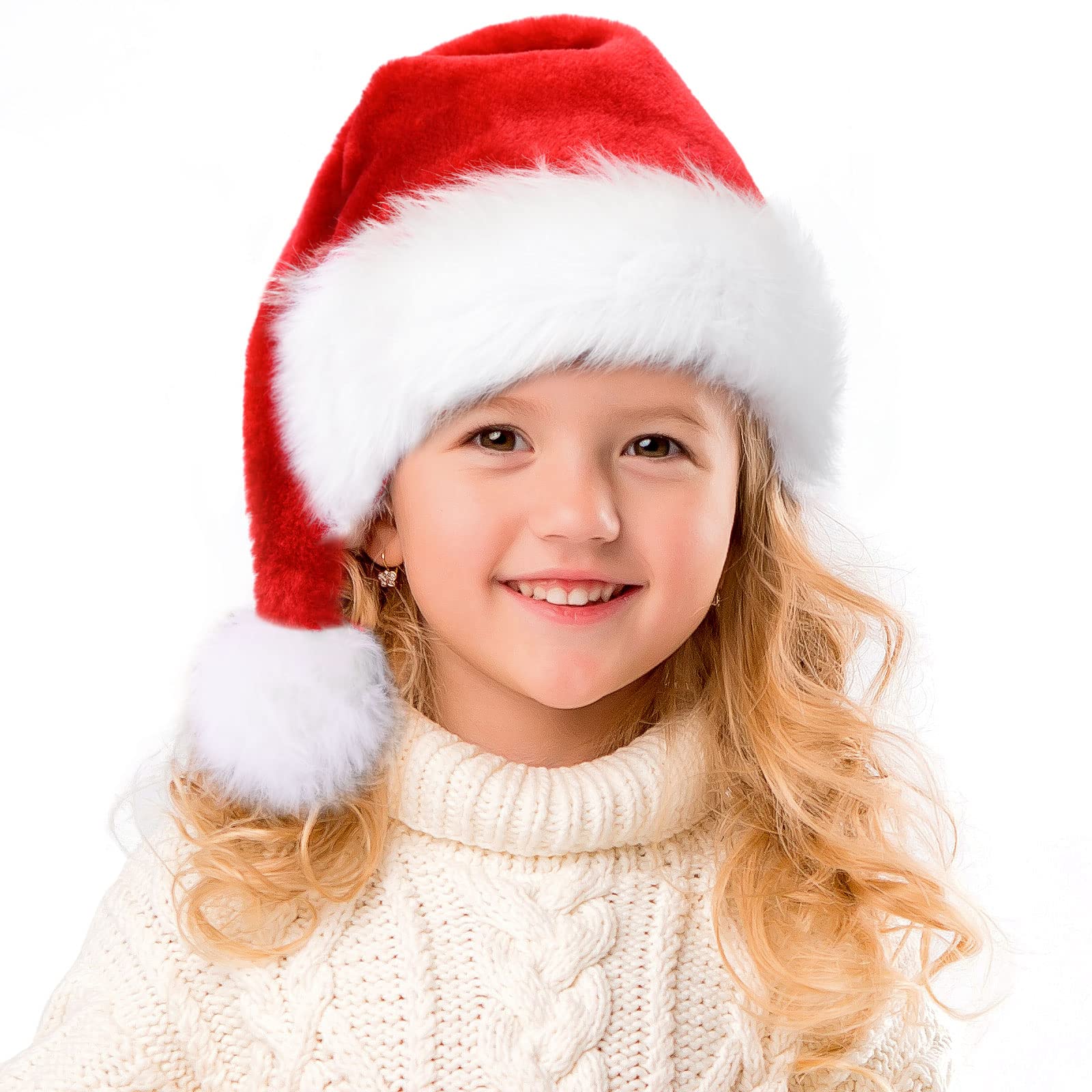 RJVW Christmas Hat, Santa Hat for Kids,Xmas Hat,Unisex Velvet Classic Toddler Santa Claus Hat for Christmas New Year Party