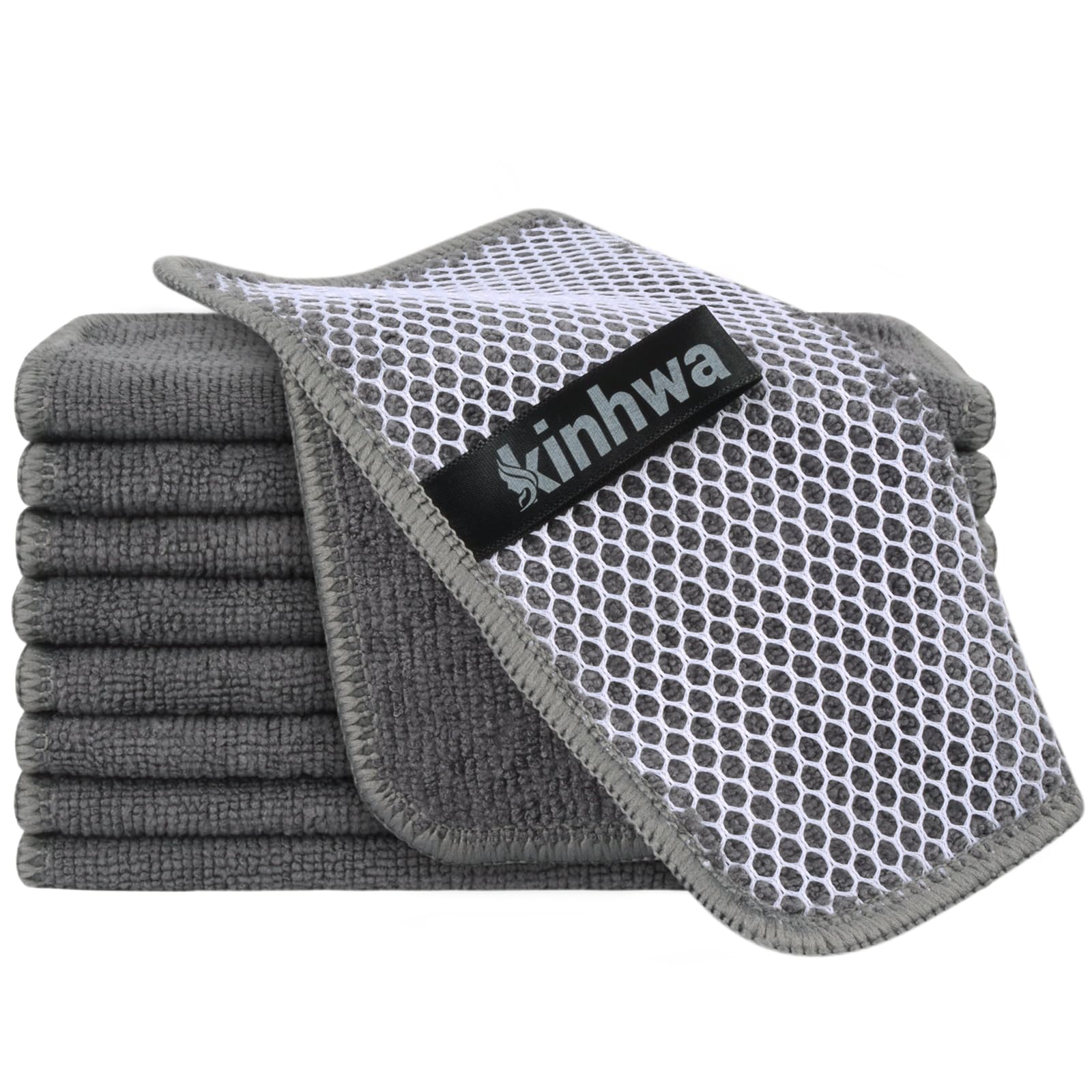 KinHwa Kitchen Washcloths for Dishes Absorbent Microfiber Dish Cloths Quick Dry Dish Rags with Poly Scour Scrub Side Ideal for Kitchen Cleaning (Gray, 7inchx7inch 9 Pack)