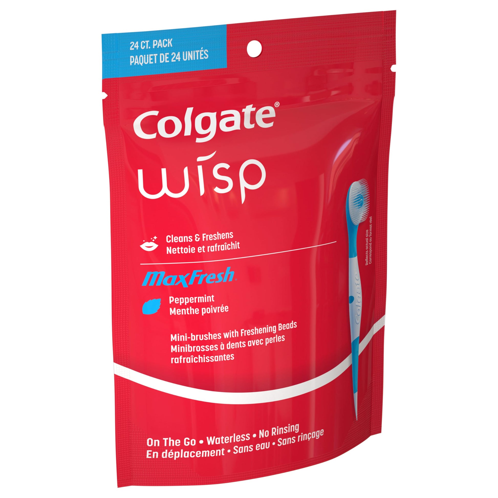 Colgate Max Fresh Wisp Disposable Mini Travel Toothbrushes, Peppermint, 24 Count (Pack of 4)