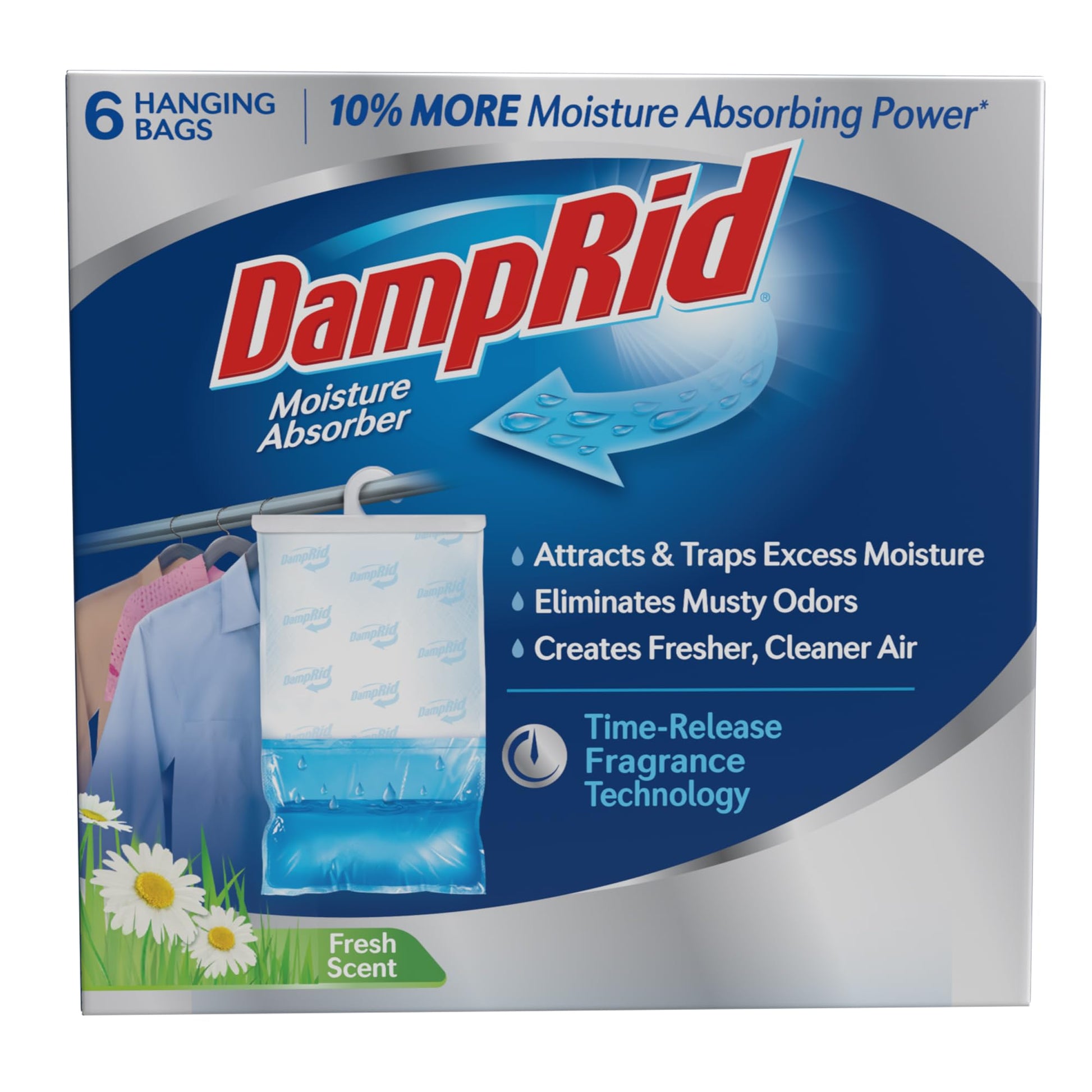 DampRid Fresh Scent Hanging Moisture Absorber, 15.4 oz., 6 Pack - Eliminates Musty Odors for Fresher, Cleaner Air, Ideal Moisture Absorbers for Closet, 10% More Moisture Absorbing Power*
