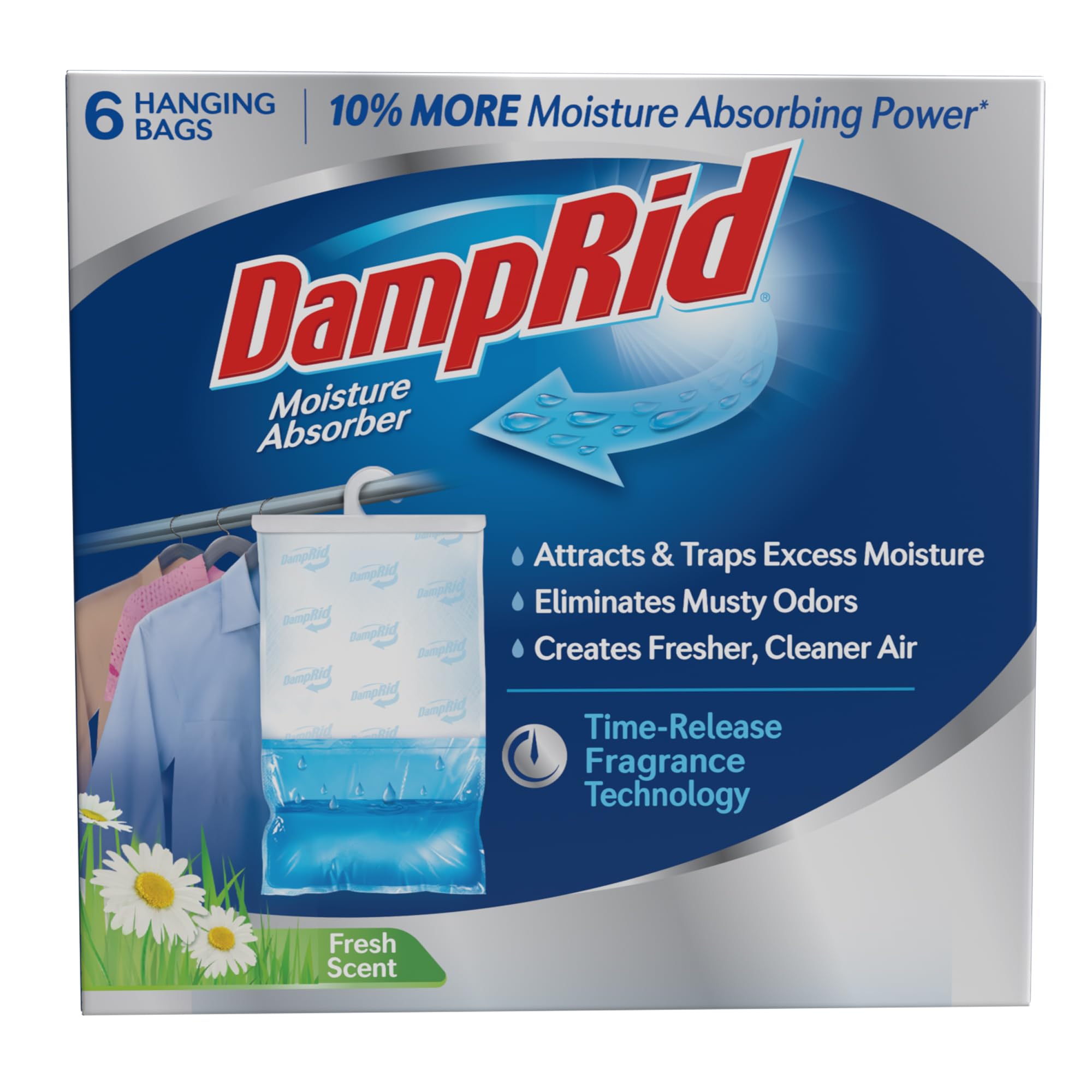 DampRid Fresh Scent Hanging Moisture Absorber, 15.4 oz., 6 Pack - Eliminates Musty Odors for Fresher, Cleaner Air, Ideal Moisture Absorbers for Closet, 10% More Moisture Absorbing Power*