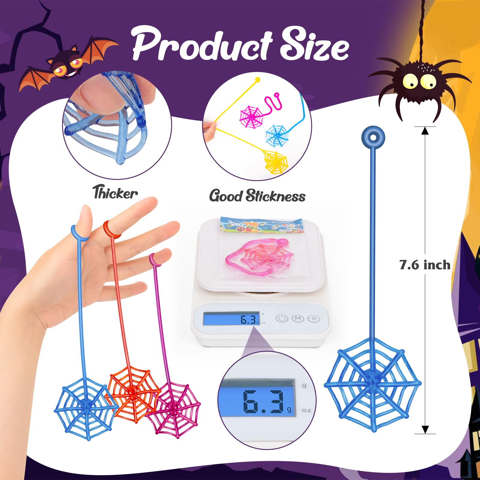 30 Pcs Sticky Spider Web Sticky Hands for Kids Bulk Halloween Party Favors Decorationsr,Spider Webs for Classroom Prizes,Kids' Halloween Goodie Bags Stuffers Pinata Stuffers Small Toys for Boys Girl
