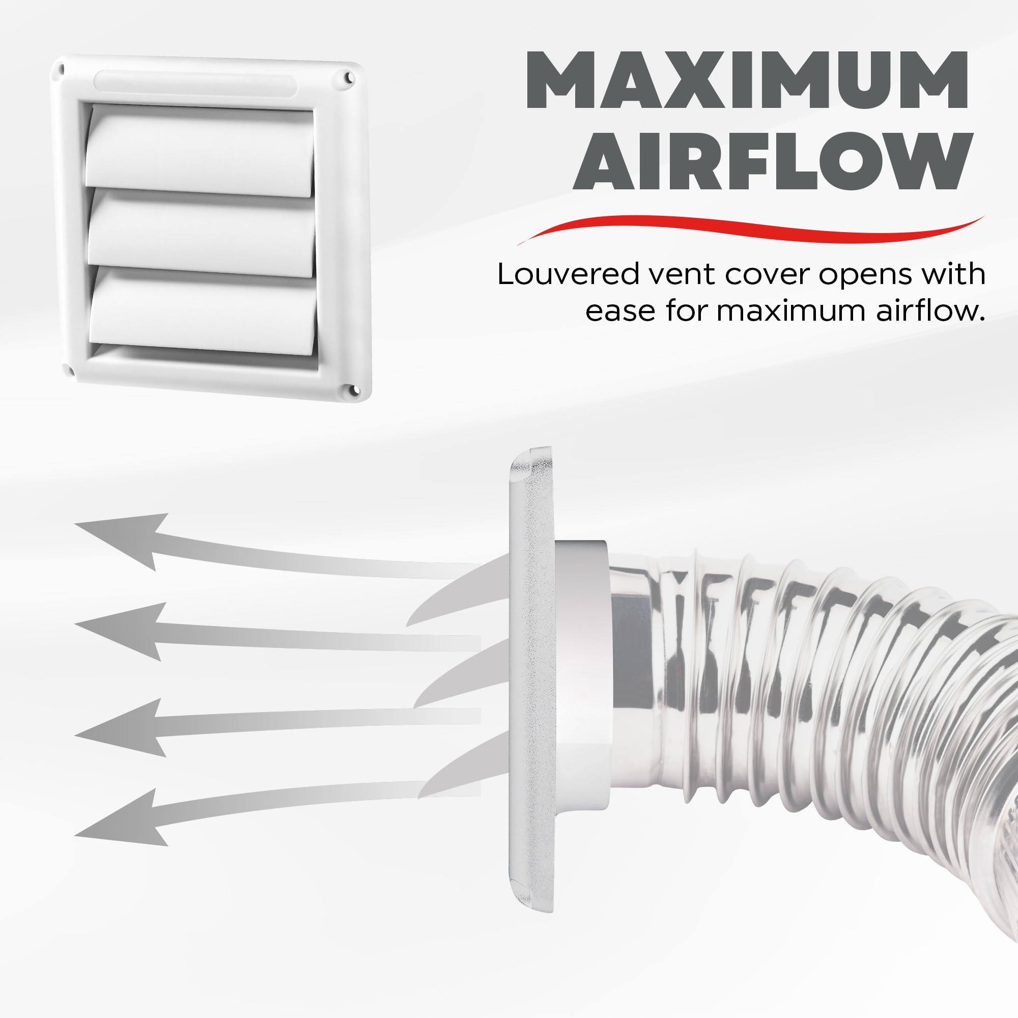 Deflecto Supurr-Vent Louvered Weather-Resistant Outdoor Plastic Dryer Vent Cover for 4 inch Pipe, UV Protection for Maximum Airflow Efficiency & Long-Lasting Durability | 6 inch x 6 inch Size | White
