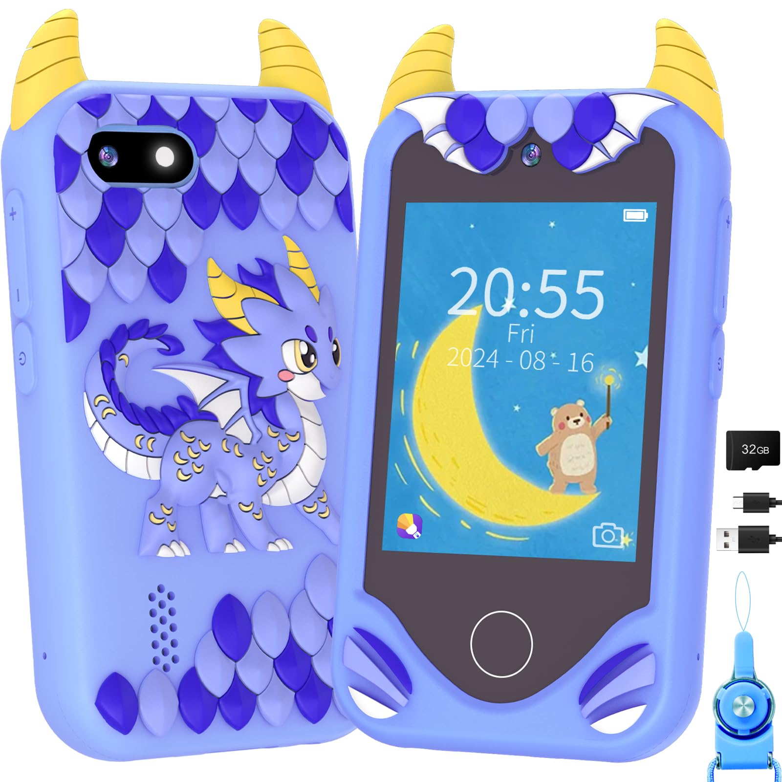 Kids Smart Phone for Girls Gifts - Toddler Christmas Birthday Gift for Age 3 4 5 6 Year Old, Kids Cell Phone Toy with Touchscreen, Dual Cameras, Learning, Music Player, Games with 32 GB Card