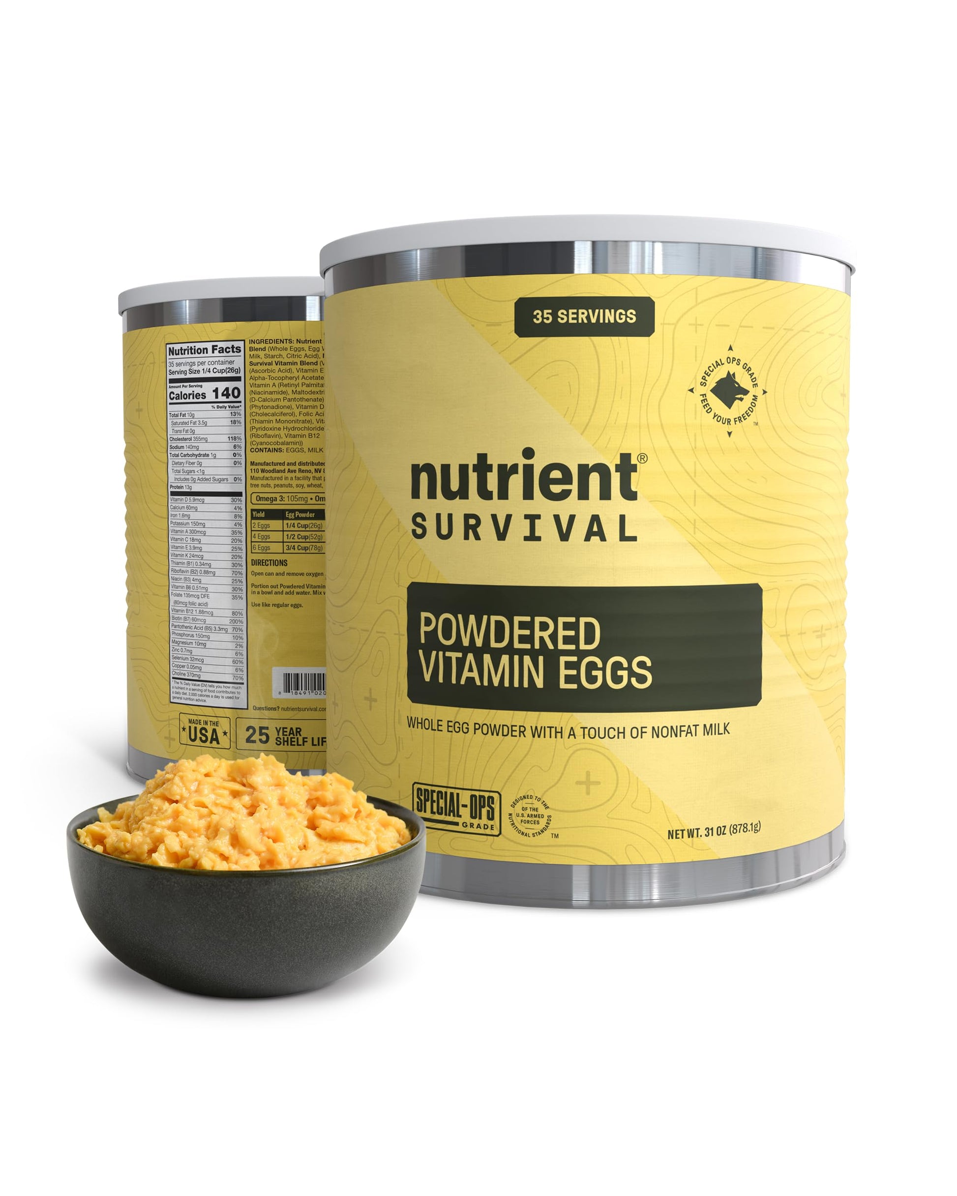 Nutrient Survival Vitamin Powdered Milk, Freeze Dried Prepper Supplies & Emergency Food Supply, 21 Essential Nutrients, Soy & Gluten Free, Shelf Stable Up to 25 Years, One Can, 60 Servings
