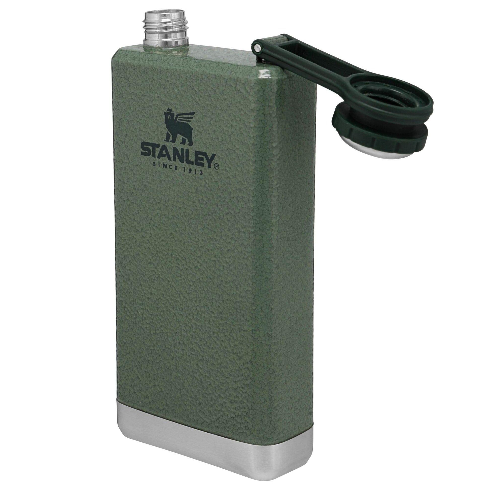 Stanley Adventure Pre-Party Flask 8 oz | Leakproof Hip Flask | Hinge Connected Never Lose Cap | Insulated Stainless Steel Liquor Container | BPA-Free | Hammertone Green