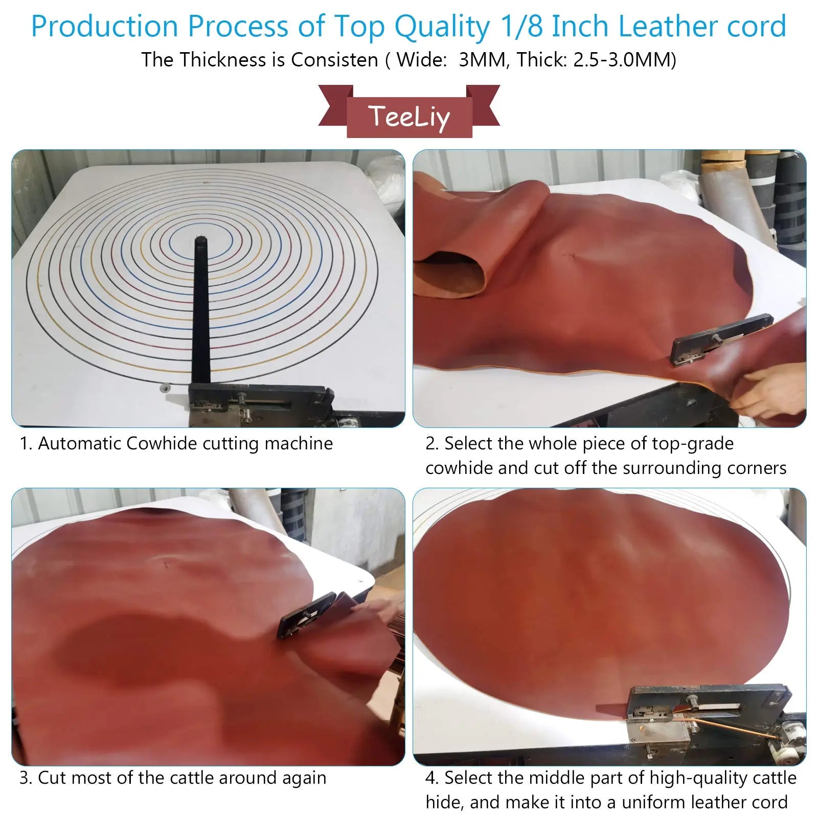TeeLiy 3MM Flat Genuine Leather Cord - Natural Leather Lacing - Strip Cord Braiding String for Jewelry Making Shoe Lace Braided Bracelets Necklaces Handbags Knife Sheaths Brown (5Yards)