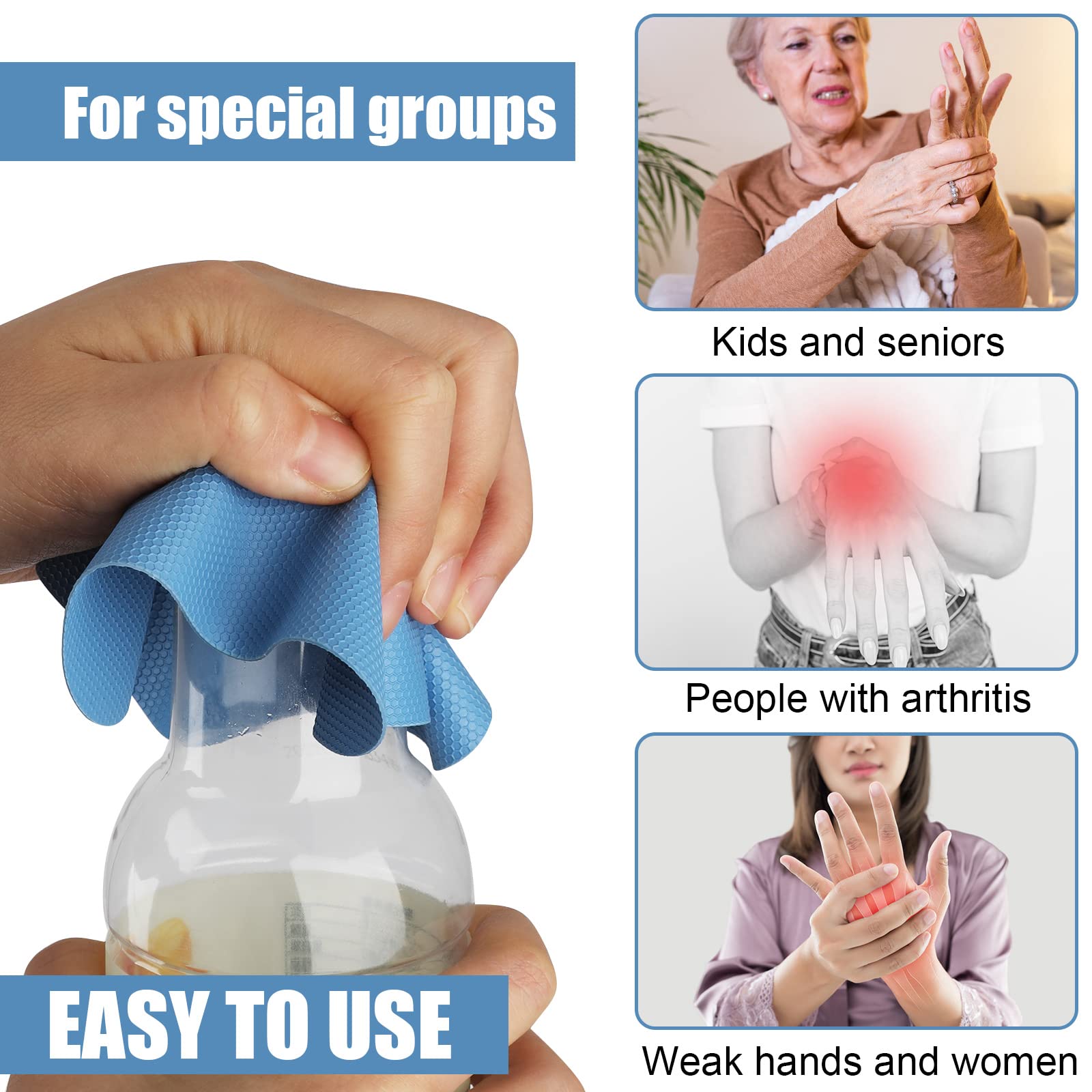 LUTER 4pcs Jar Opener, Rubber, Multi-function Silicone Bottle Opener for Seniors with Arthritis Weak Hands Lid Cap Gripper Pads Kitchen Coasters Gadgets(Light Blue, Green)