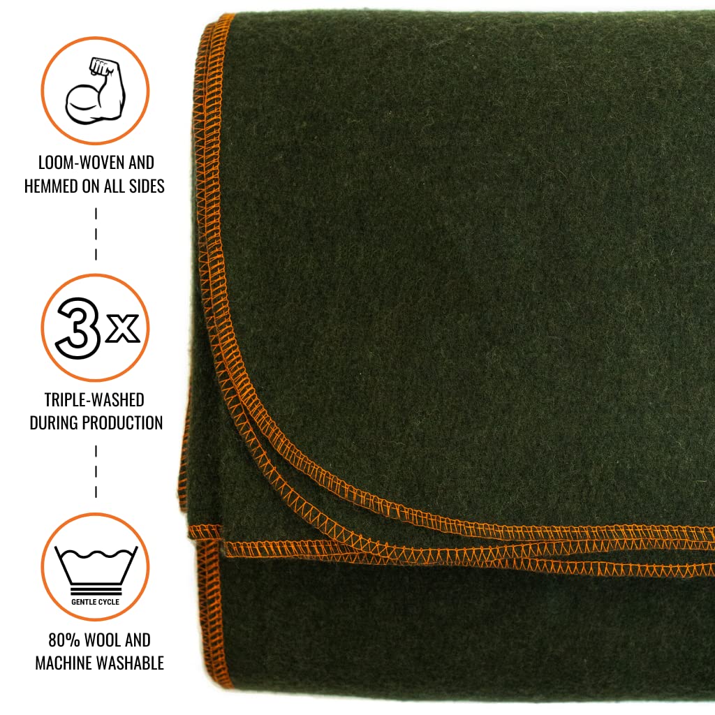 Arcturus Military Wool Blanket - Warm, Thick, Washable - Great for Outdoors, Camping, Stadium Blanket, Picnics, Travel - Car & Bushcraft Survival Kits, Large 64" x 88" 4.5 lb