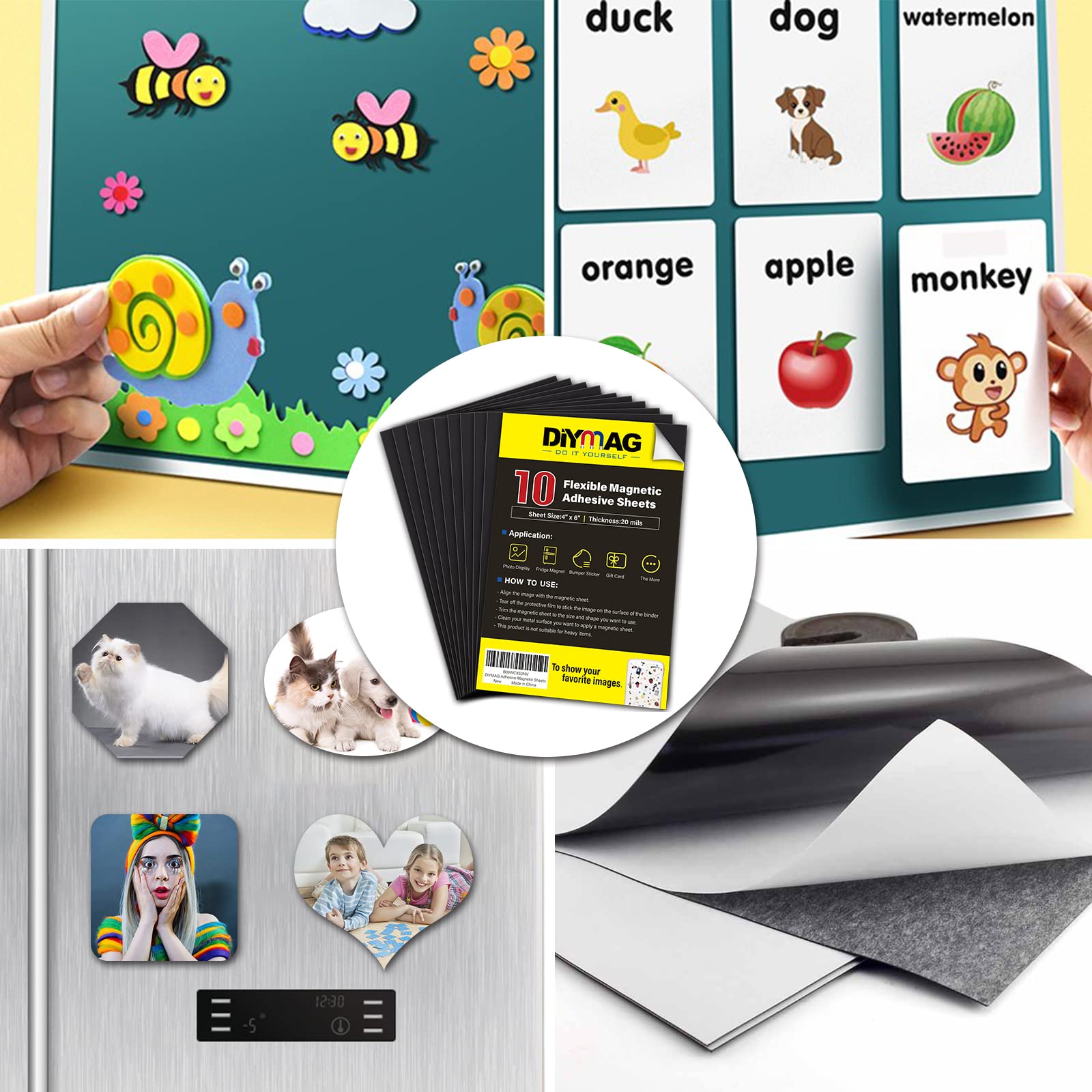 DIYMAG Magnetic Adhesive Sheets, 4" x 6" 10 Pack Cuttable Magnets Flexible Magnet Sheets with Adhesive for Crafts Photos Classroom Decorations Easy Peel and Stickers for Planning and Organization