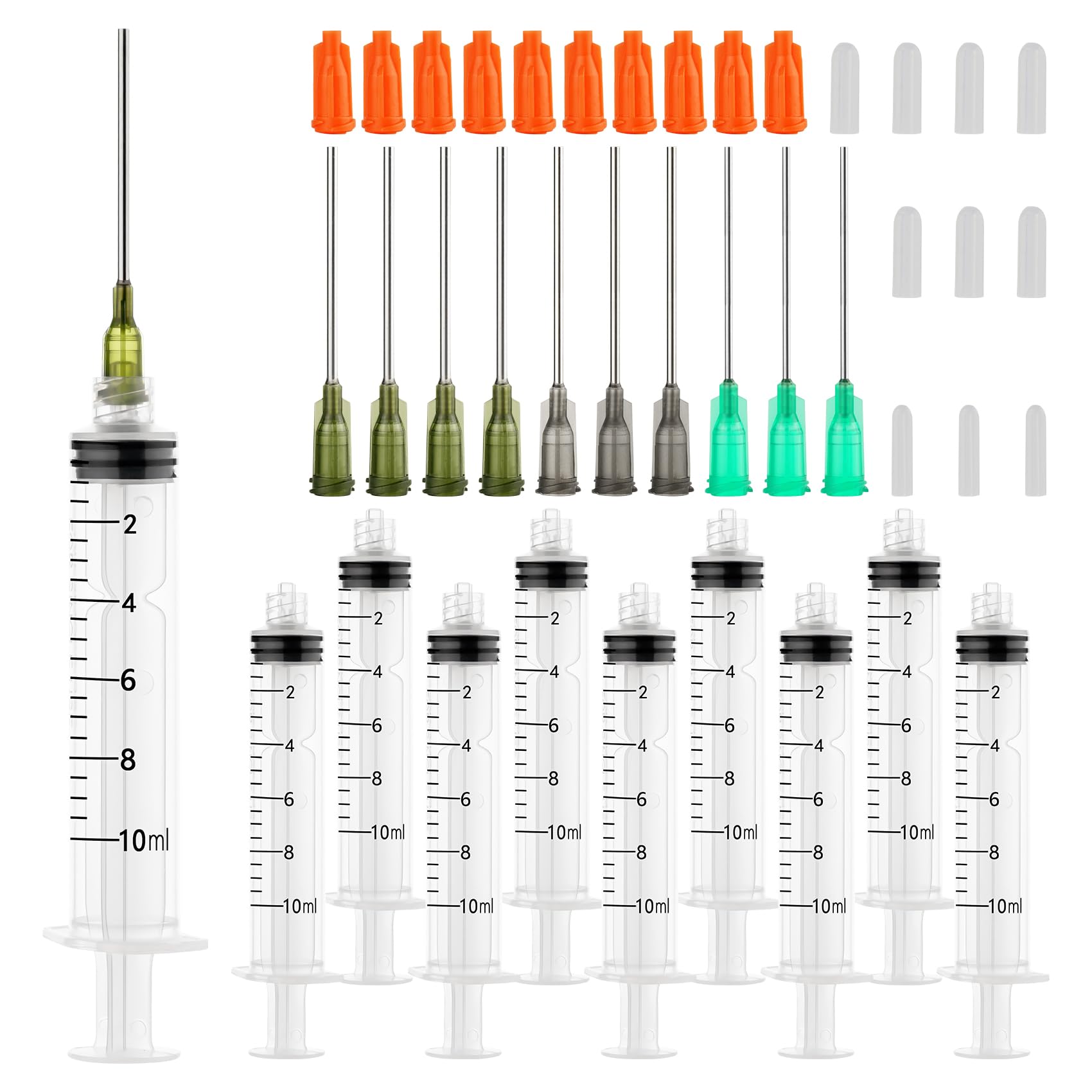 10ml Glue Applicator Syringe with 14G 16G 18G Blunt Tip Needle and Cap, Suitable for Ink, Epoxy, Woodworking, Craft, Liquid Dispensing