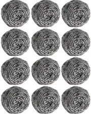 12Pcs Steel Wool Scrubber Pads for Cleaning Dishes, Pans, Pots, Ovens, Grills, Sinks - Stainless Steel Scrubbers for Kitchen, 12 Pack