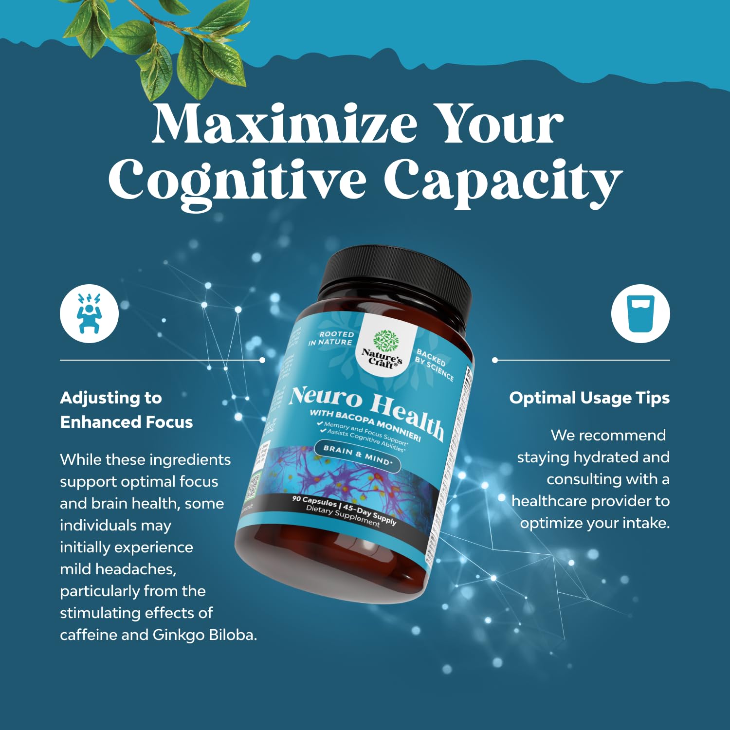 Nootropic Brain Supplement for Memory and Focus Support - Vitamins for Mental Health & Clarity with Bacopa Monnieri, VIT A, B6, Riboflavin, Niacin, Thiamin & Folate - Cognitive Complex - 90 Ct