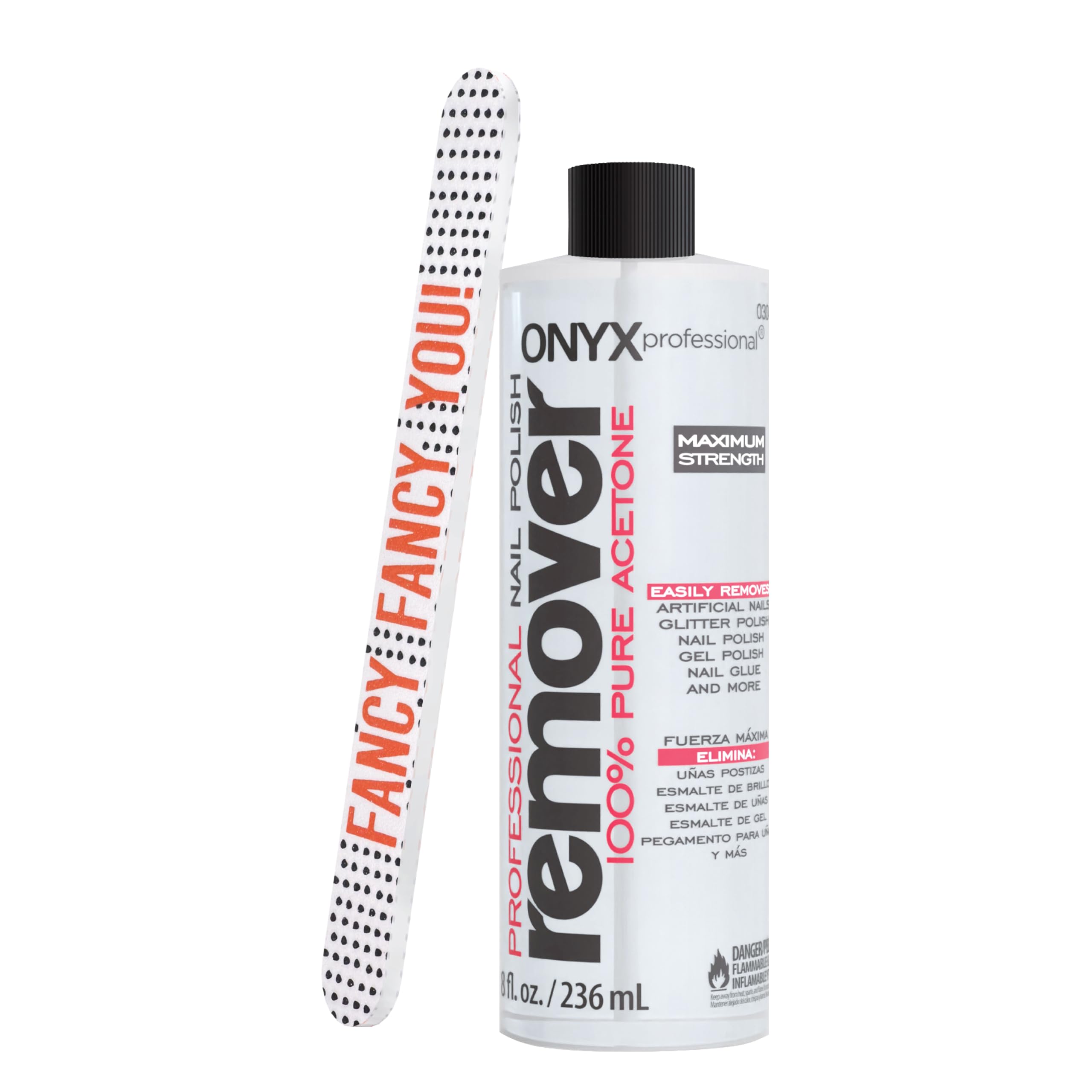 Onyx Professional 100% reiner Aceton Nagellackentferner-Set mit 7-Zoll Nagelfeile, 236 ml – Hergestellt in den USA, Höchstkonzentrierter Gel-Nagellackentferner, für künstliche Nägel und Glitzer-Nagellack