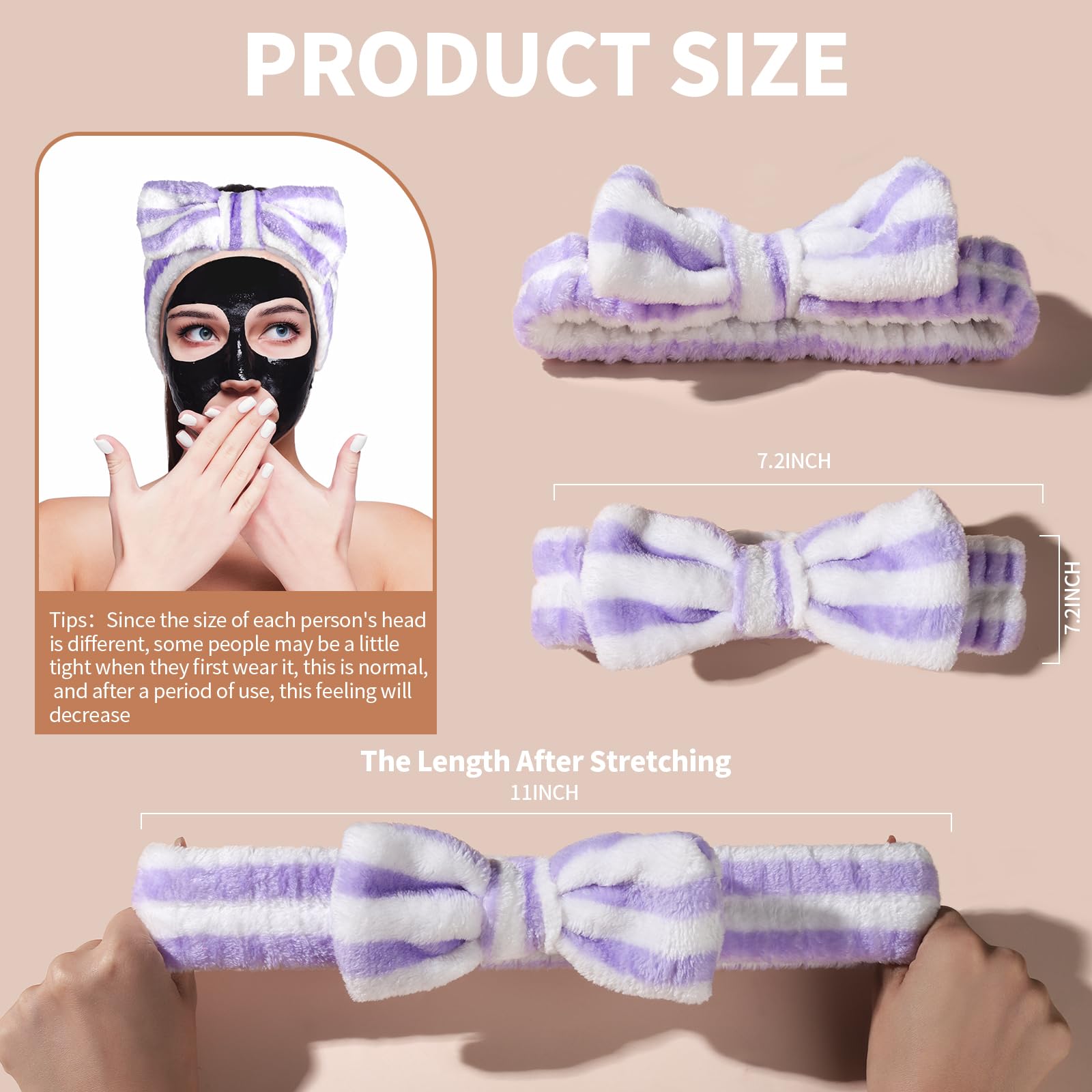Teenitor 5pcs Makeup Headband with Removable Bow, Spa Headband for Washing Face, Makeup, Shower, Microfiber Skin Care Hairband for Girls Women Gift
