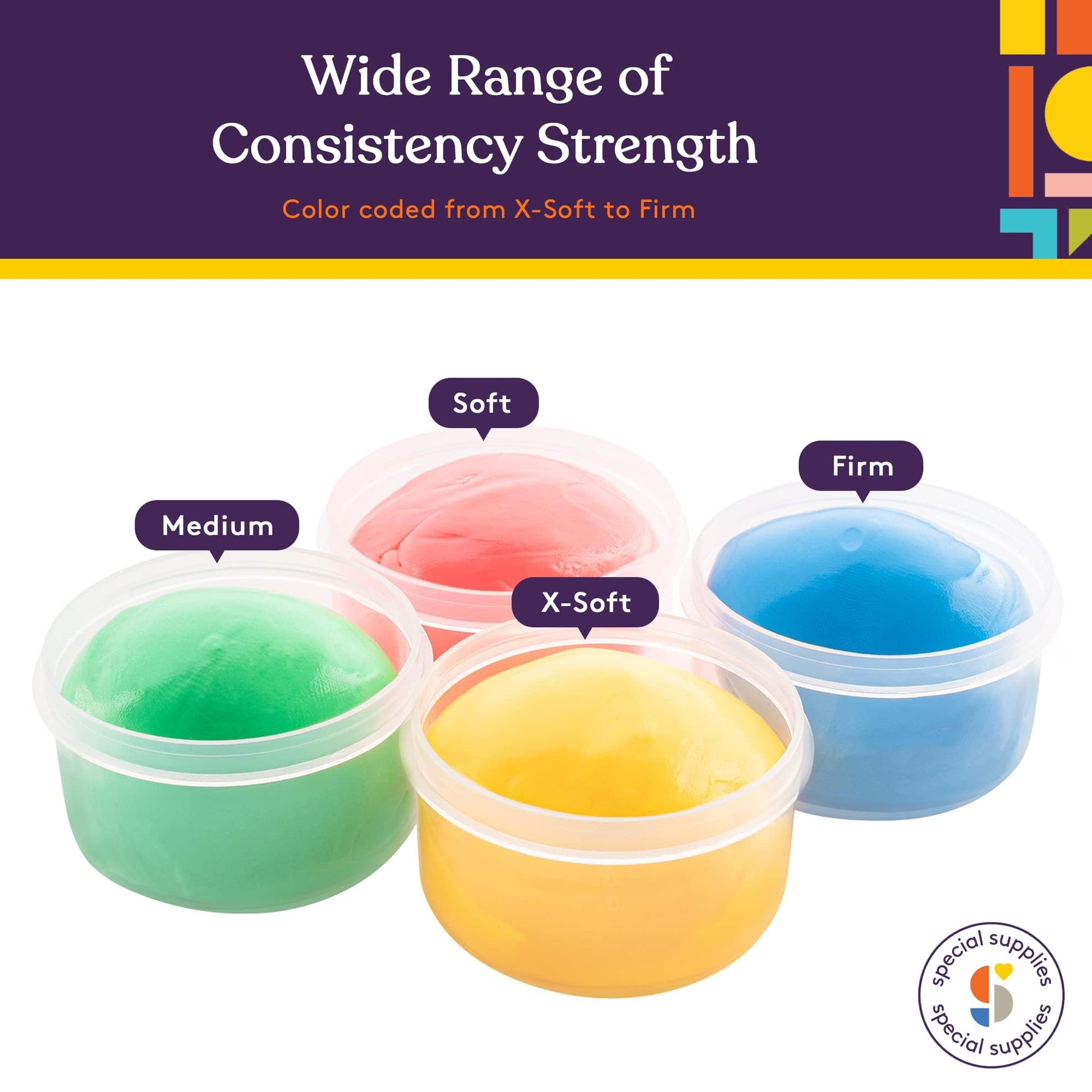 Special Supplies Therapy Putty for Teens and Adults - Resistive Hand Exercise Stress Relief Therapy Putty Kit, Set of 4 Strengths, Three Ounces of Each Putty (Primary Colors)