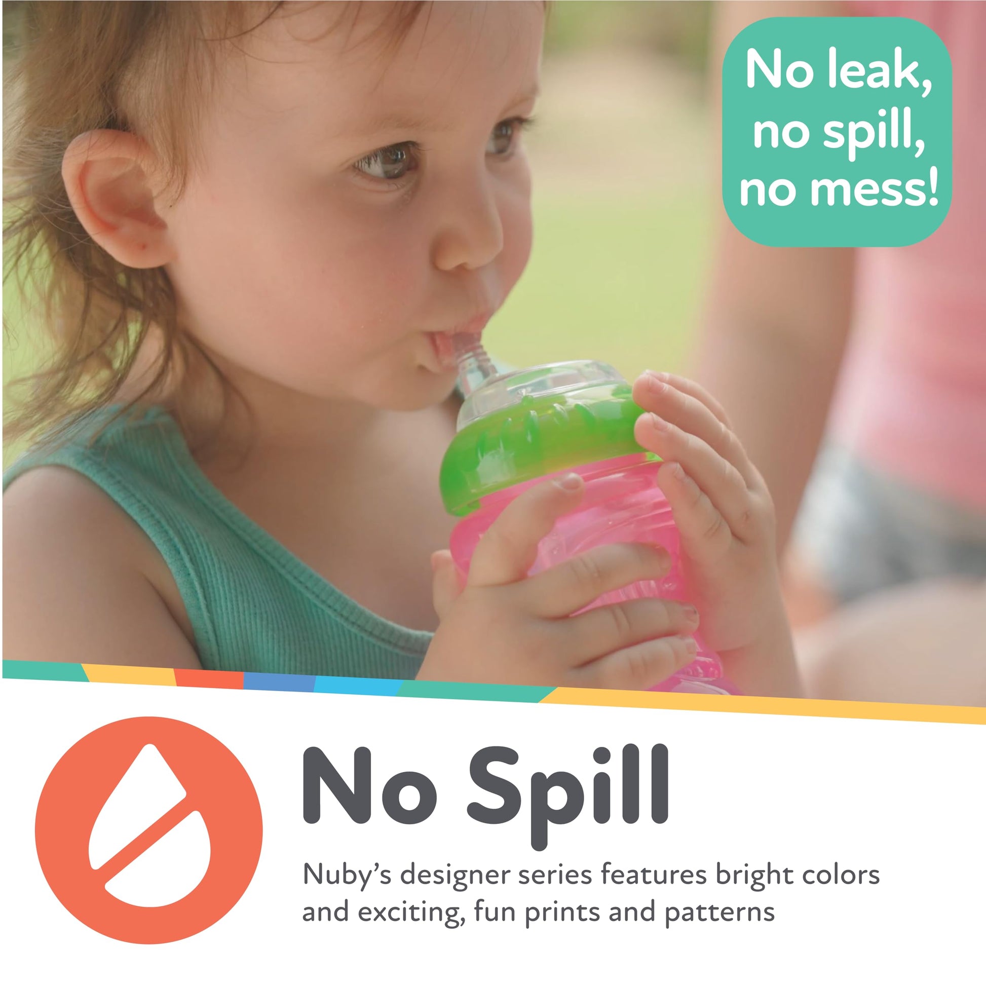 Nuby No-Spill Soft Straw Easy Grip Sippy Cup for Girls - (3-Pack) 10 Oz - 12+ Months