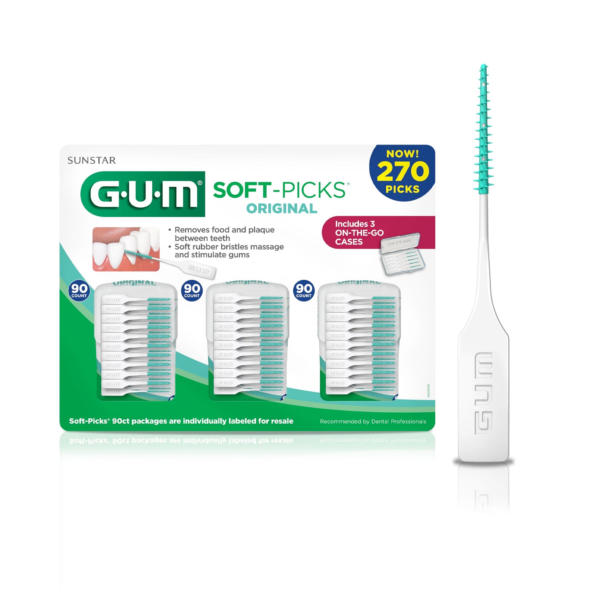 GUM Soft-Picks Original, Easy to Use Dental Picks for Teeth Cleaning and Gum Health, Disposable Interdental Brushes with Convenient Carry Case, Dentist Recommended Dental Picks, 320ct