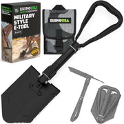 RHINO USA Folding Survival Shovel w/Pick - Heavy Duty Carbon Steel Military Style Entrenching Tool for Off Road, Camping, Gardening, Beach, Digging Dirt, Sand, Mud & Snow.