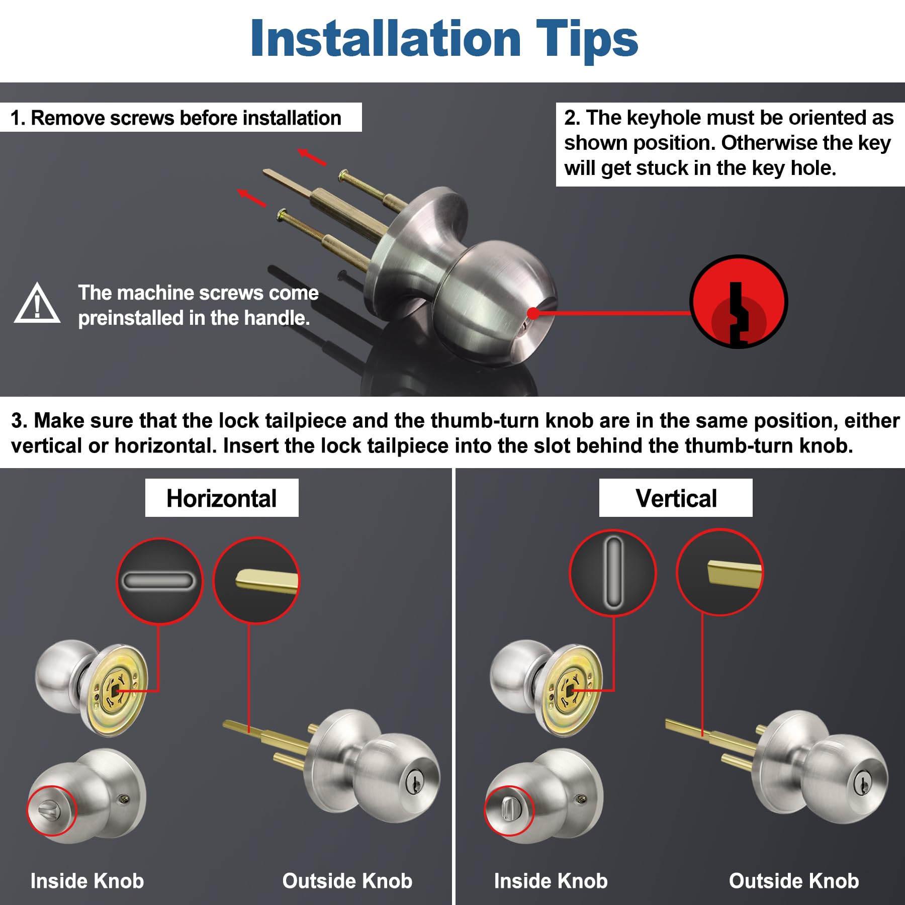 BESTTEN Keyed Entry Door Knob with Lock, Interior and Exterior Door Lock, Standard Ball, Satin Nickel