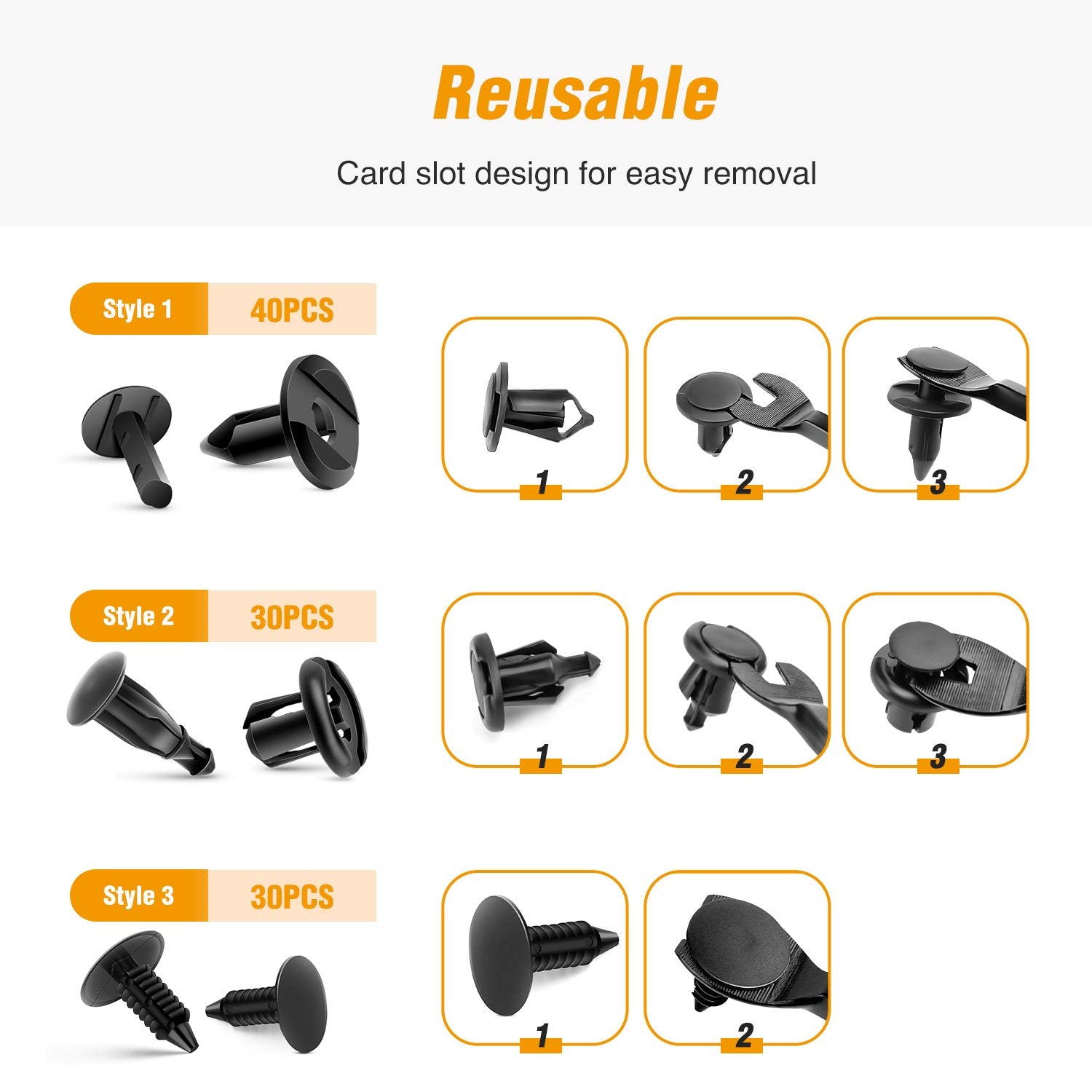 GOOACC - GRC-47 Universal Plastic Fender Clips,200 Pcs Push Bumper Fastener Rivet Clips with 6 Size Auto Body Retainer Clips Bumpers,Car Fender Replacement for GM, Ford & Ch