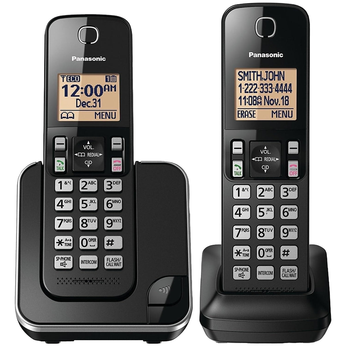 Panasonic Expandable Cordless Phone System with Amber Backlit Display - 2 Handsets - KX-TGC352B (Black)