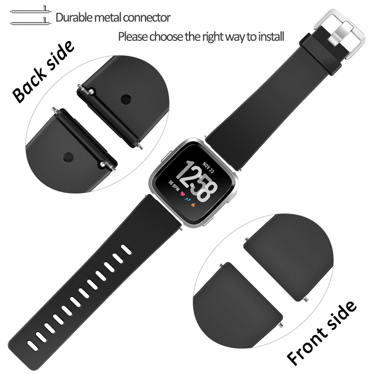 Wepro Band Compatible with Fitbit Versa 2 Bands for Women Men, Soft Band Compatible with Fitbit Versa Bands, Sport Waterproof Breathable Replacement Wristband Strap for Versa Lite, Large, Black, 1 Pack