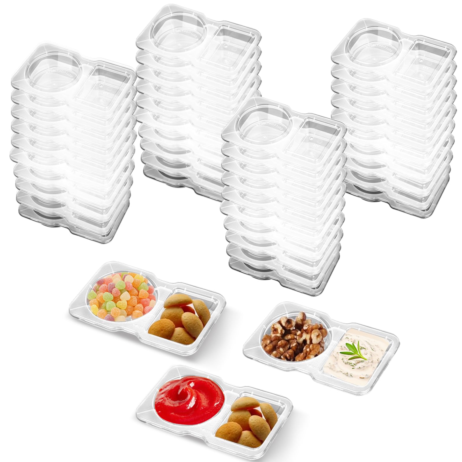 VTMCUI 20 PCS Snack Containers with Lid, Leakproof Dipping Containers with 2 Compartments,Reusable Snack Pack Containers, Portion Control Condiment Container