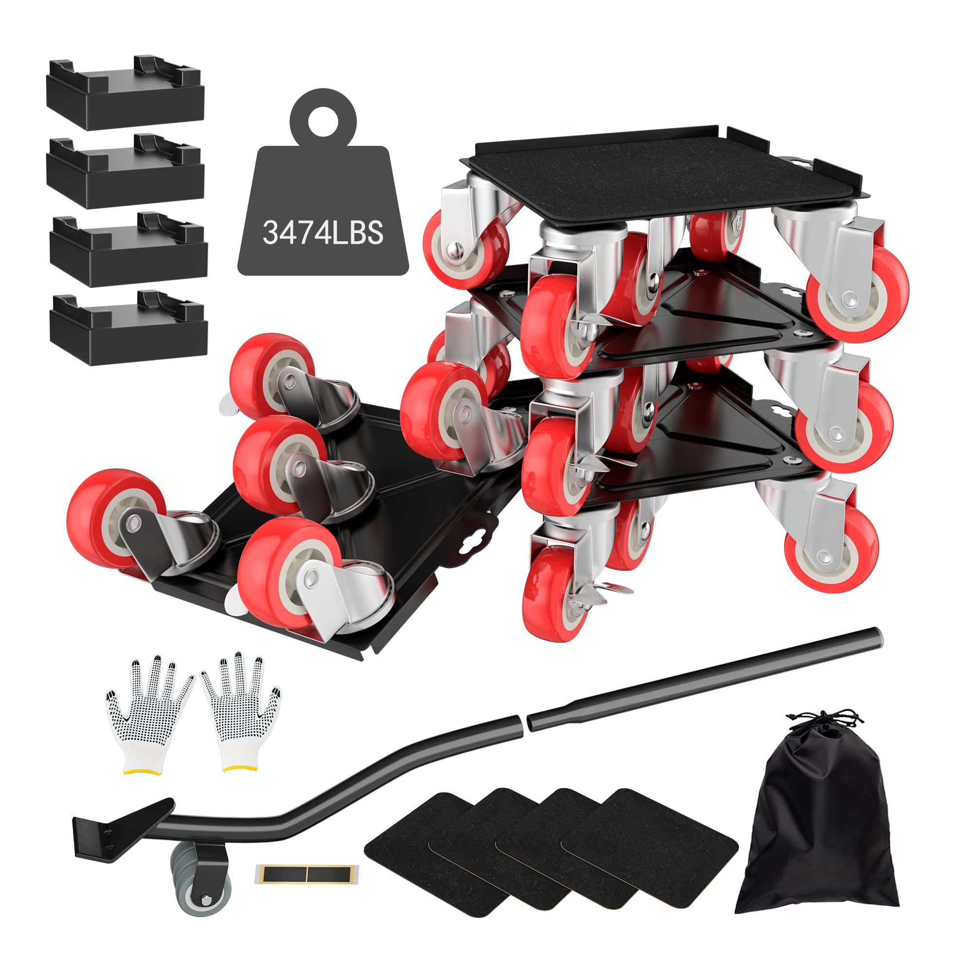 Upgrade Large Furniture Dolly,Furniture Movers with 5 Wheels,Carbon Steel Panel Heavy Duty Dolly,Furniture Lifter with 5 360 degrees Rotatable Rubber Universal Wheels,Maximum Load 3474LBS