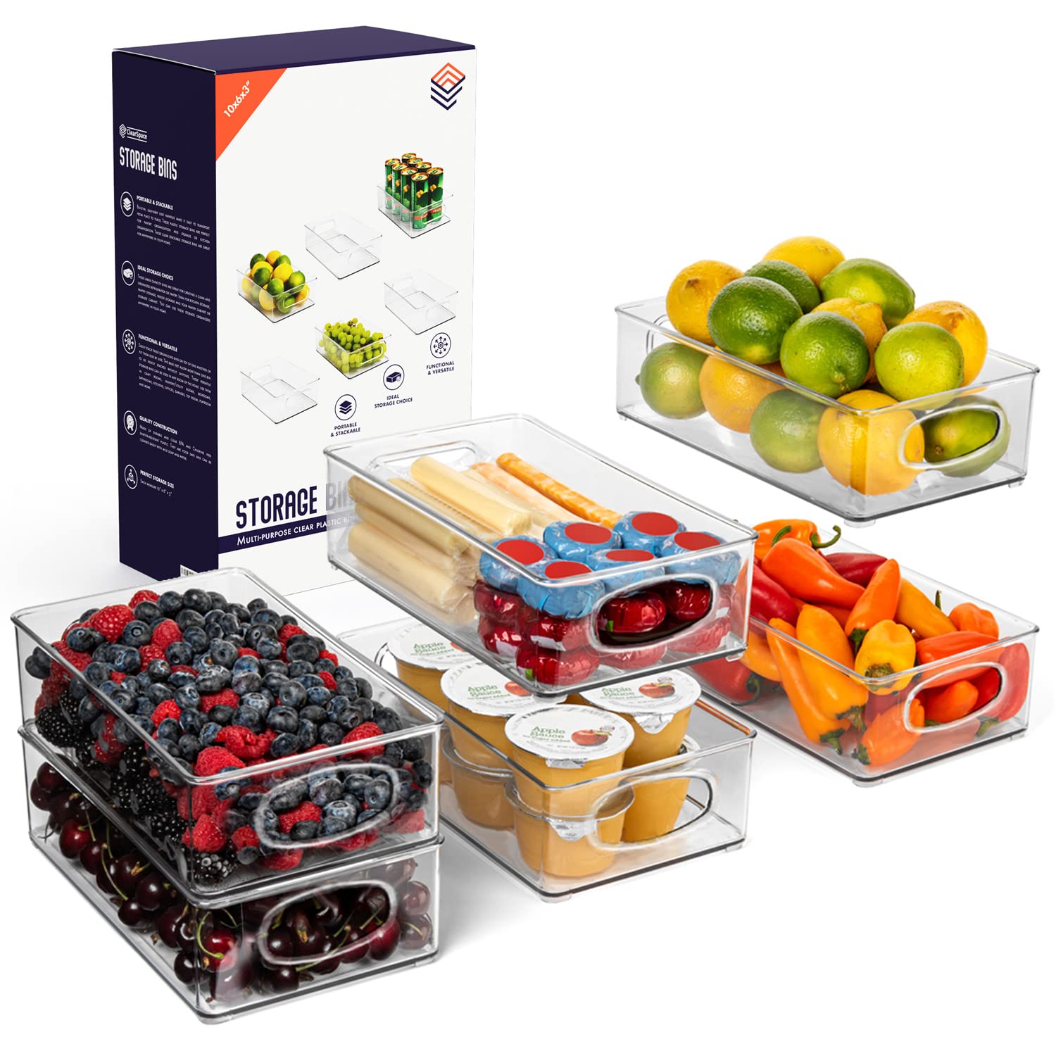 ClearSpace Plastic Pantry Organization and Storage Bins – Perfect for Kitchen/Fridge/ Refrigerator/Cabinet Organizers - 6 Pack
