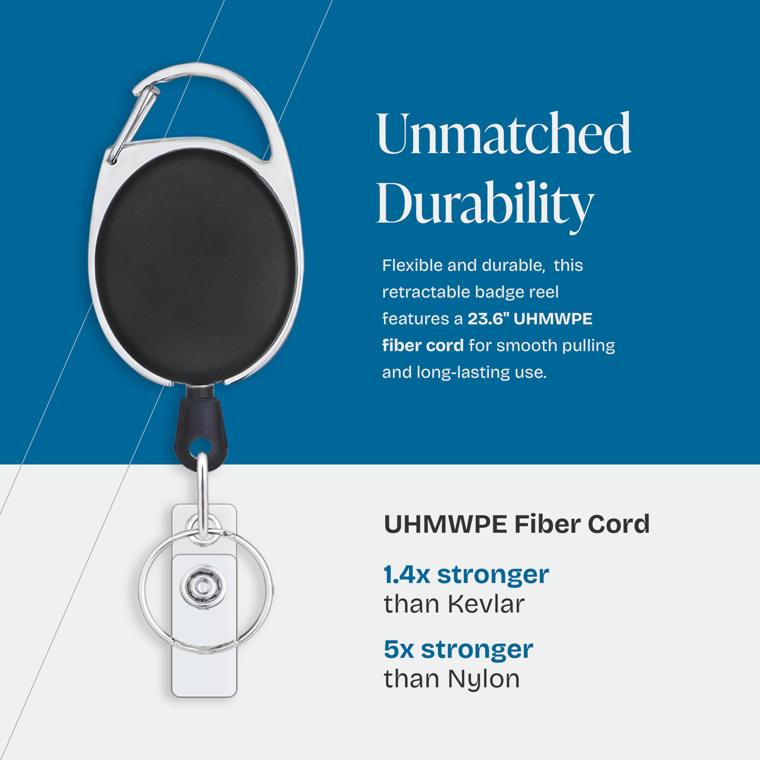 Will Well ID Badge Holders with Clip and Keyring - Vertical Clear Plastic 2.52" x 3.58" Sleeves Fit Up to 3 Cards - Retractable 24" UHMWPE Fiber Pull Cords for Easy Access - 2-Pack, Black Reels
