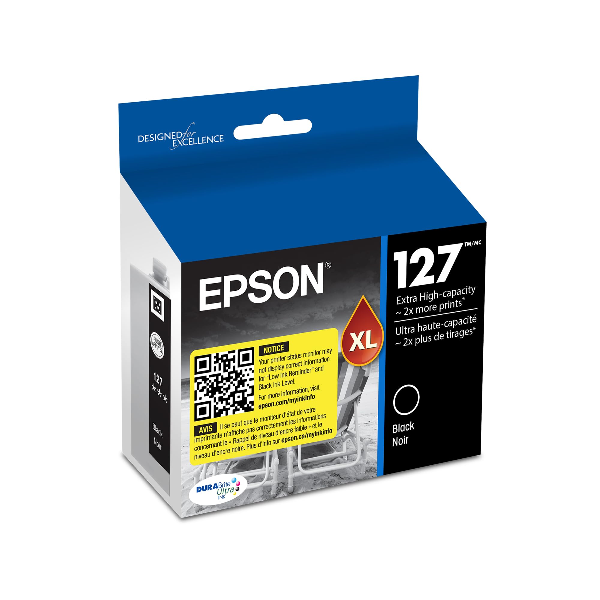 EPSON 127 DURABrite Ultra Ink Black Cartridge For NX-530, NX-625, WF-3520, WF-3530, WF-3540, WF-545, WF-60, WF-630, WF-633, WF-635, WF-645, WF-7010, WF-7510, WF-7520, WF-840, WF-845,Water Resistant